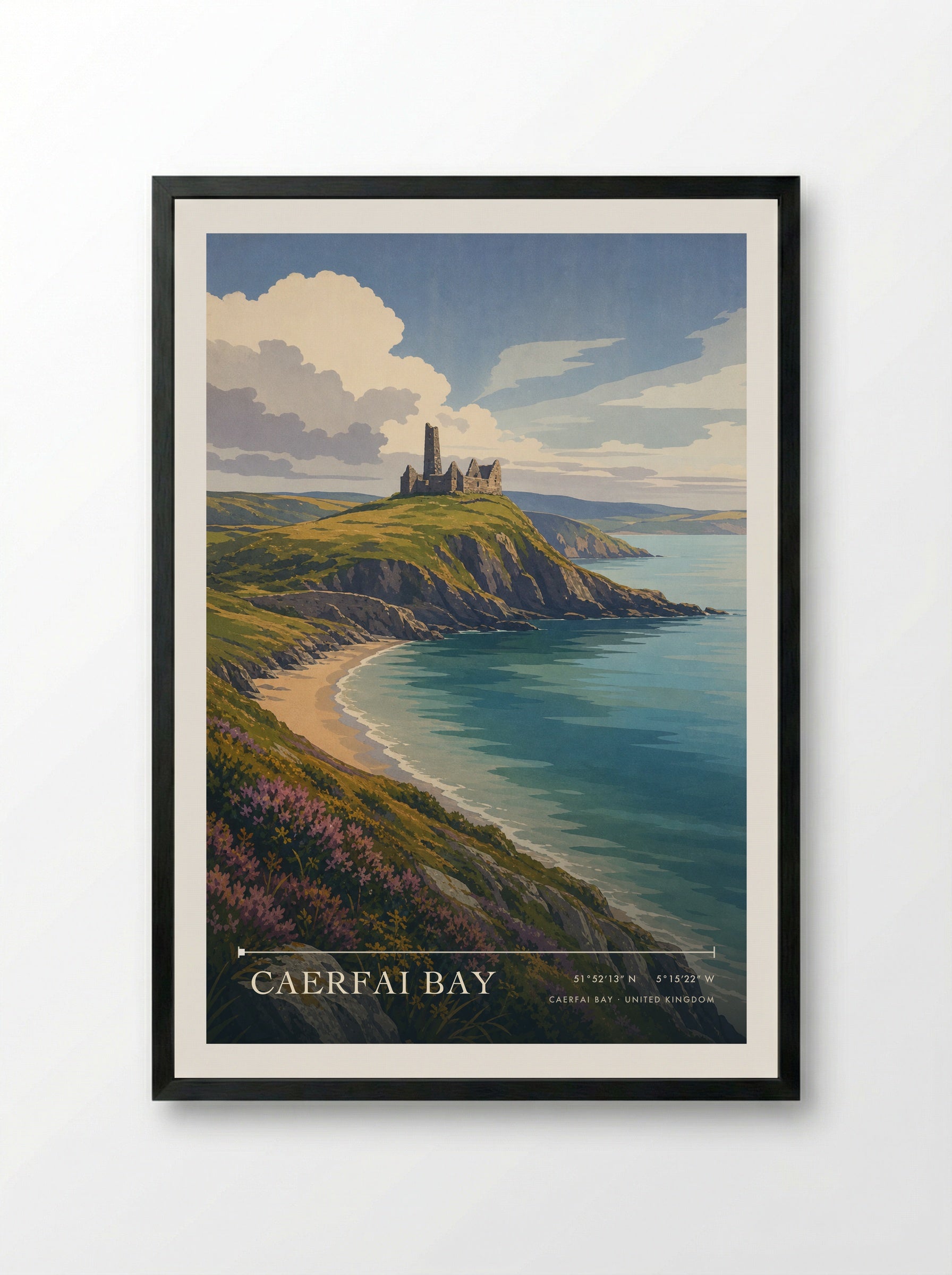 Caerfai Bay United Kingdom Travel Poster - Framed Print Black