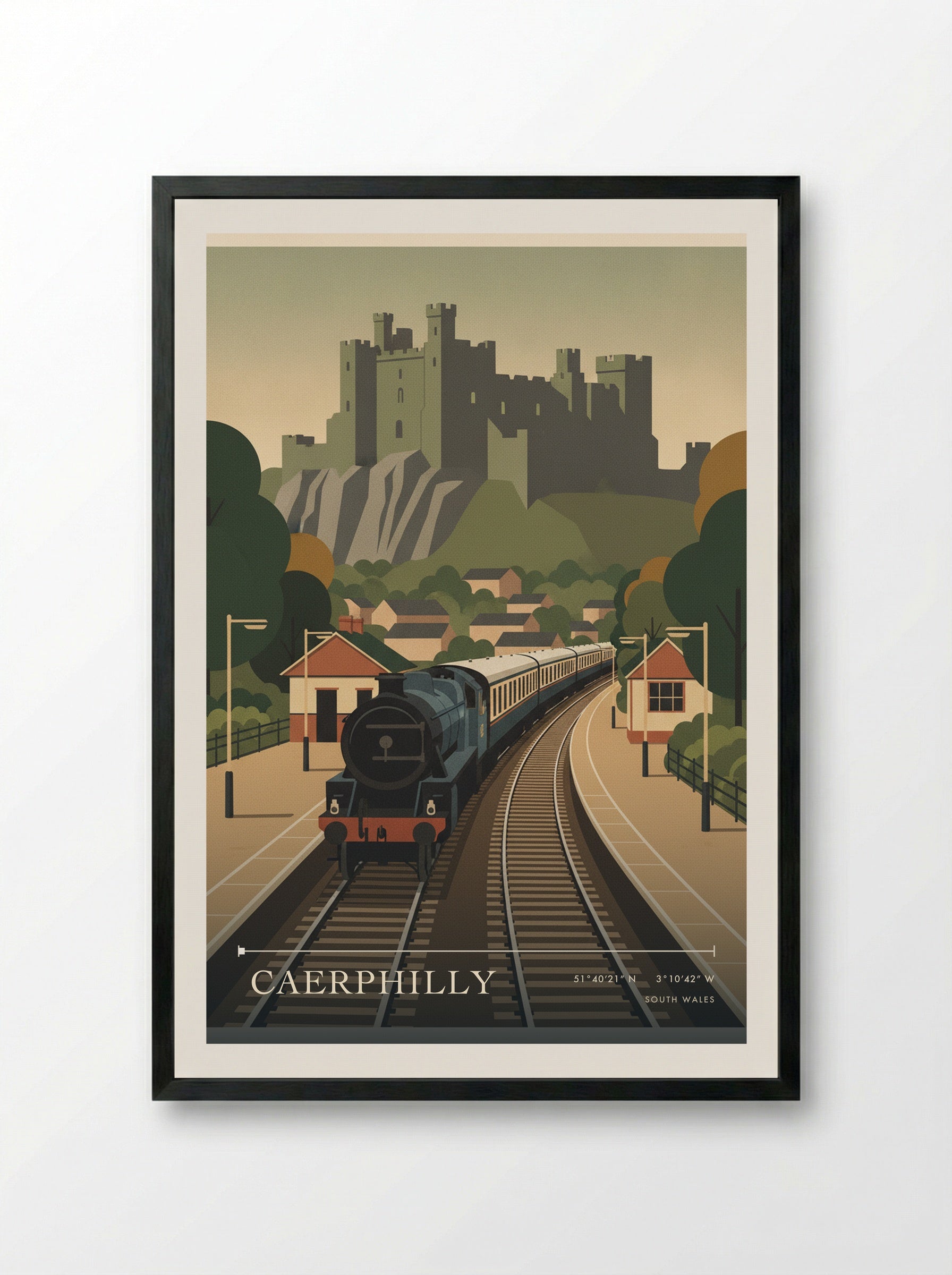 Caerphilly South Wales Wales Travel Poster - Framed Print Black