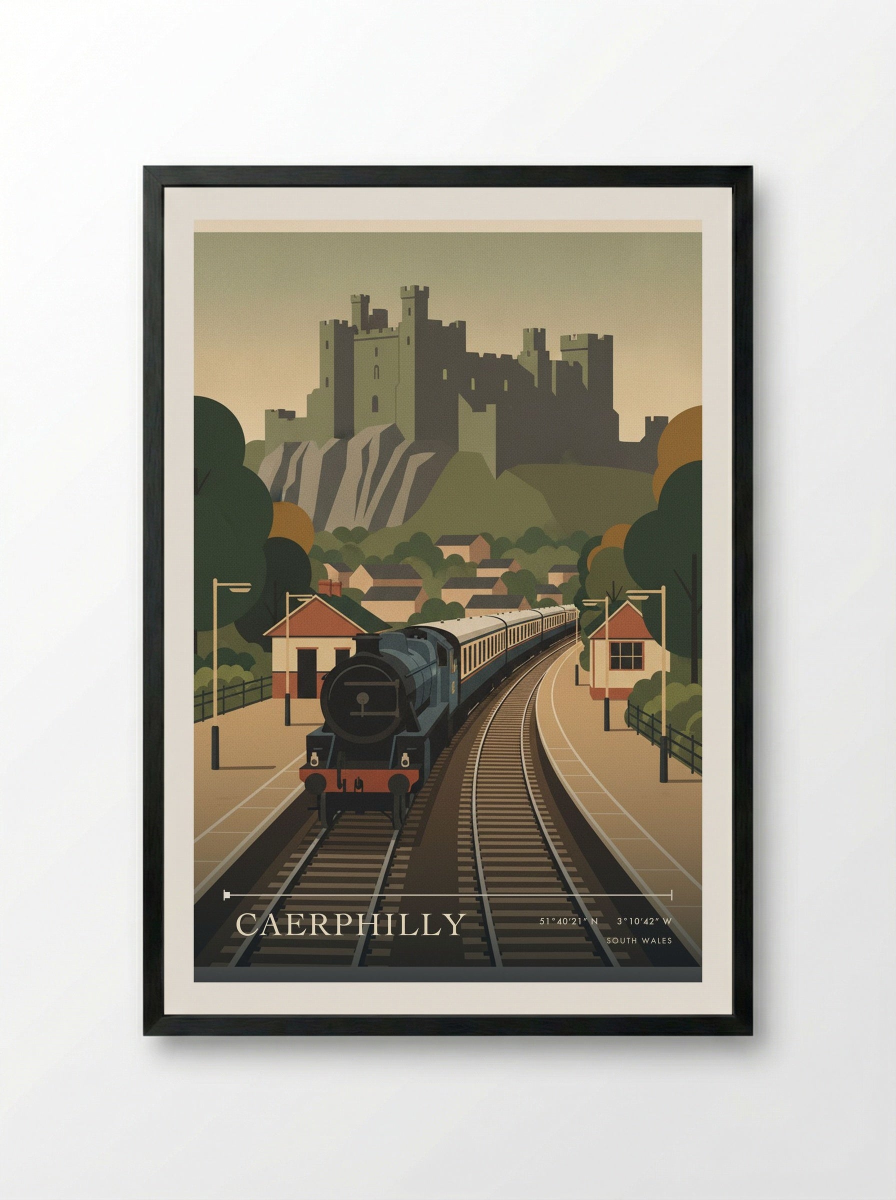 Caerphilly South Wales Wales Travel Poster - Framed Print Black