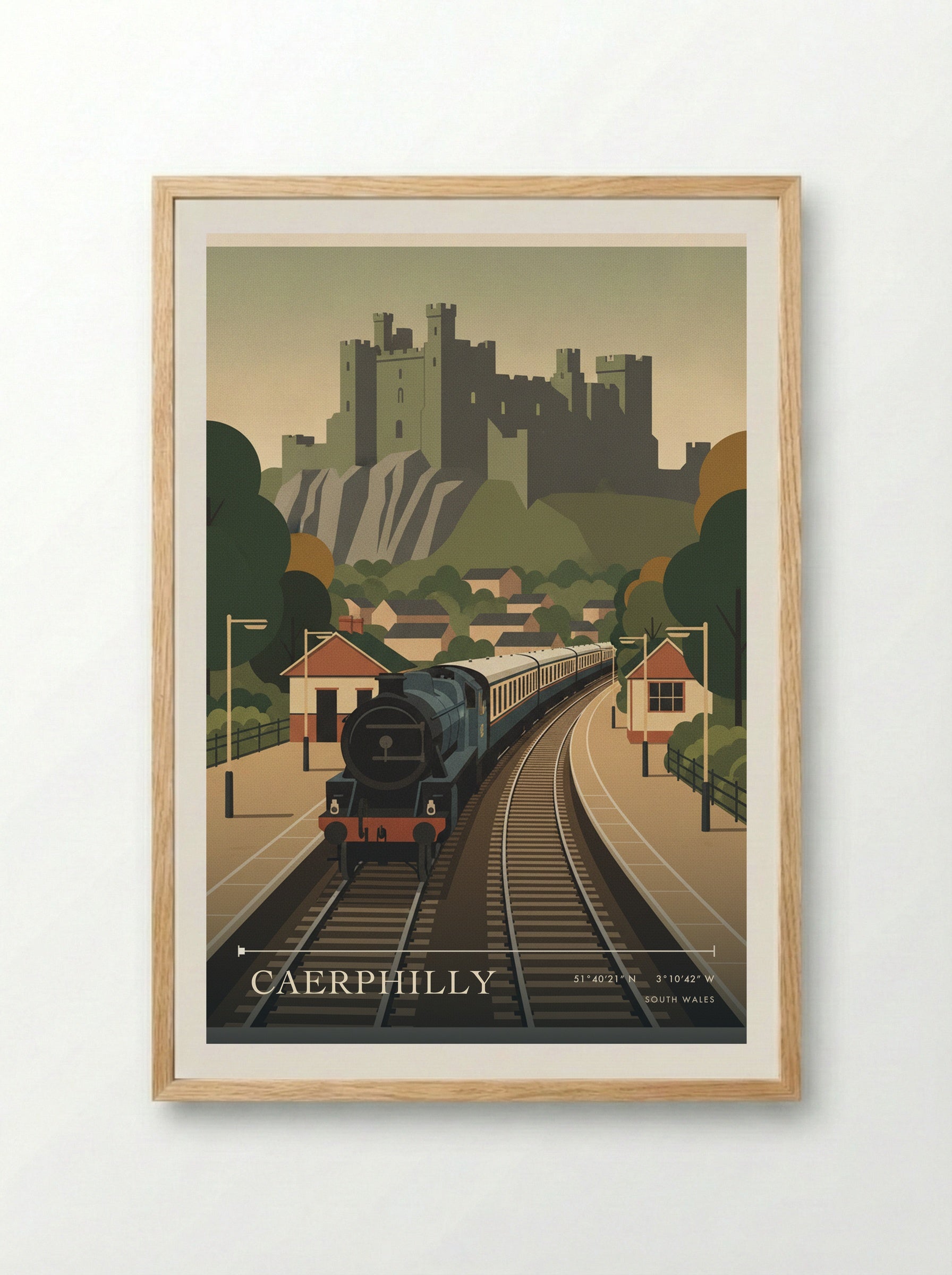 Caerphilly South Wales Wales Travel Poster - Framed Print Wood