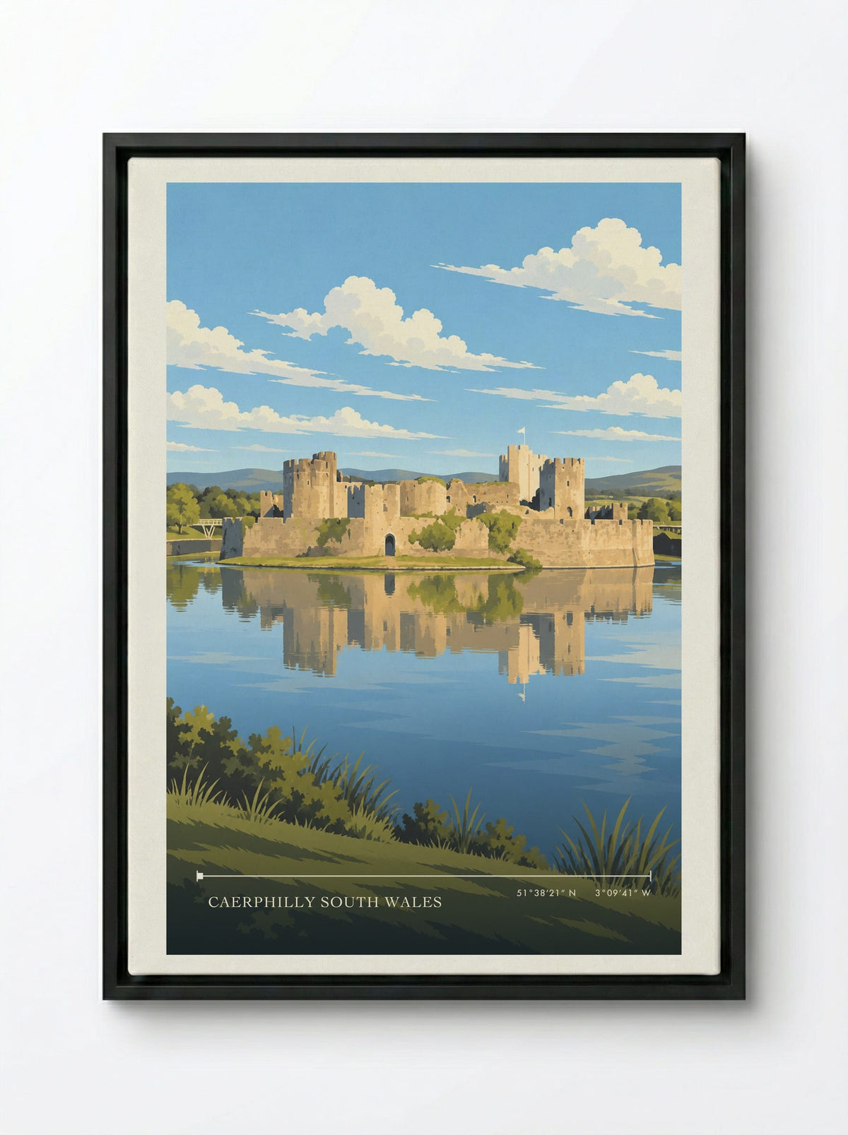Caerphilly South Wales | Travel Poster - Framed Canvas Black