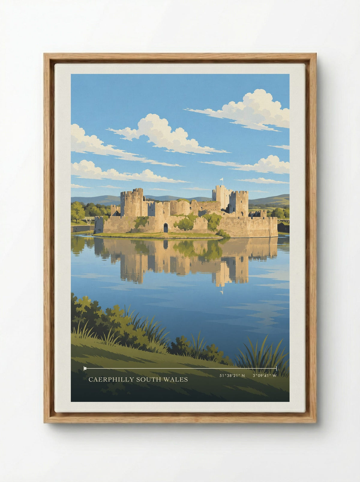 Caerphilly South Wales | Travel Poster - Framed Canvas Wood