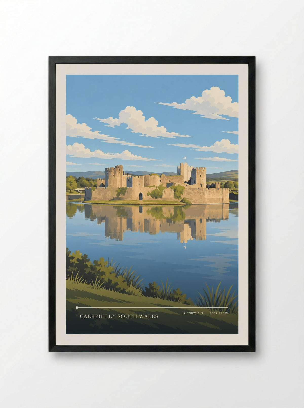Caerphilly South Wales | Travel Poster - Framed Print Black