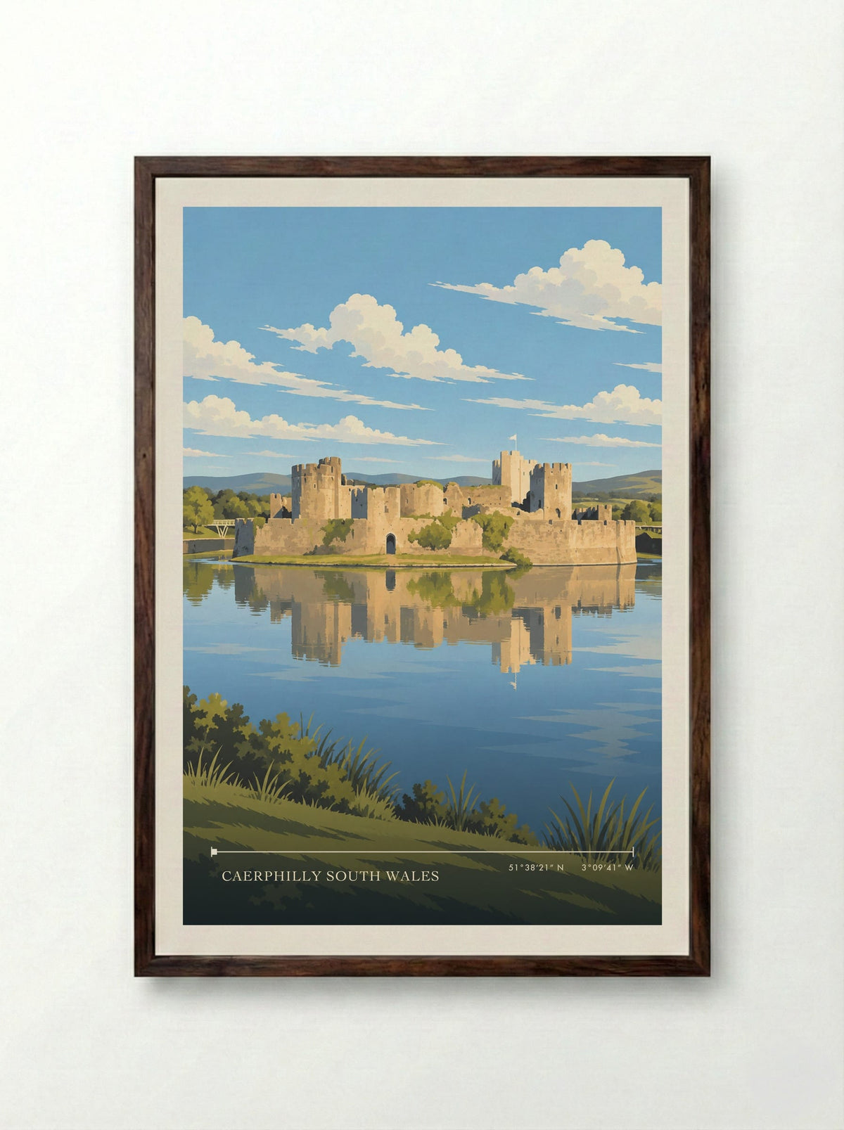 Caerphilly South Wales | Travel Poster - Framed Print Dark Wood