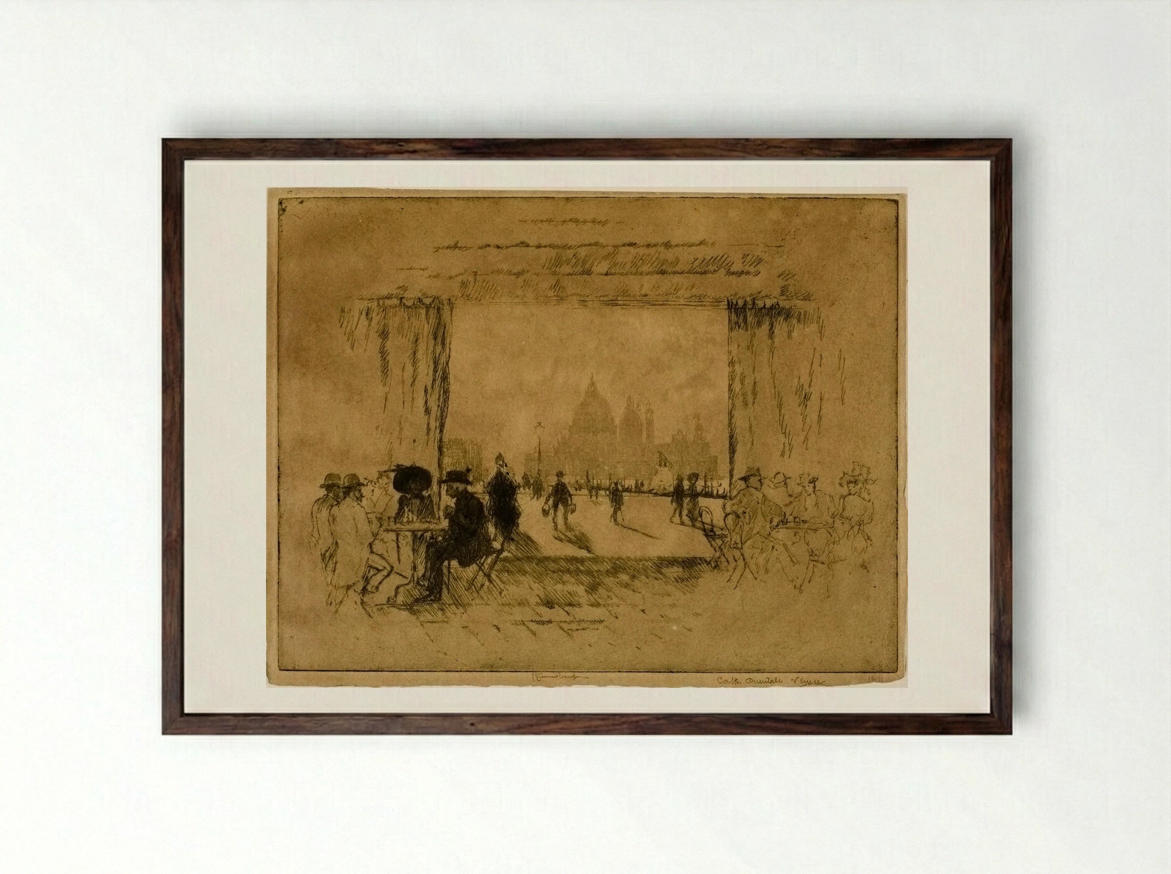 Café Orientale, Venice - Joseph Pennell - Framed Print Dark Wood