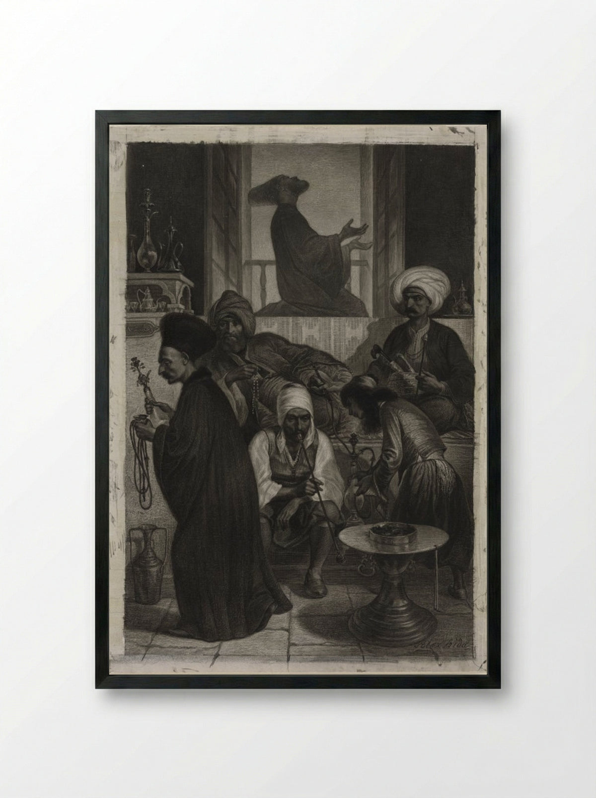 Café in Constantinople - Alexandre Bida - Framed Print Black