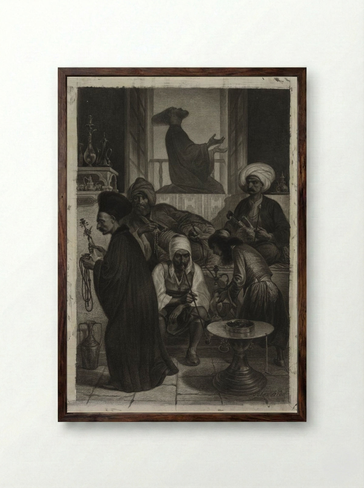 Café in Constantinople - Alexandre Bida - Framed Print Dark Wood