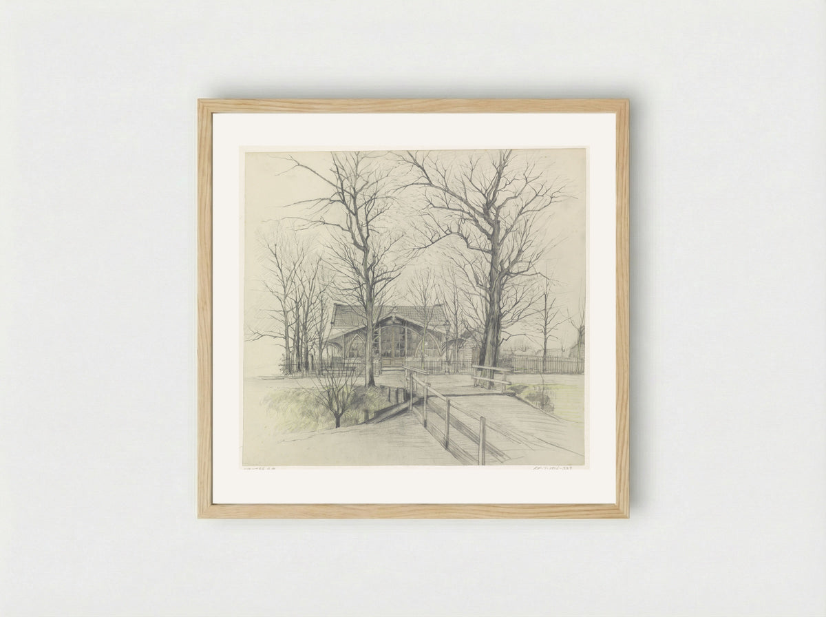 Café onder kale bomen - Anna Maria Kruijff - Framed Print Wood