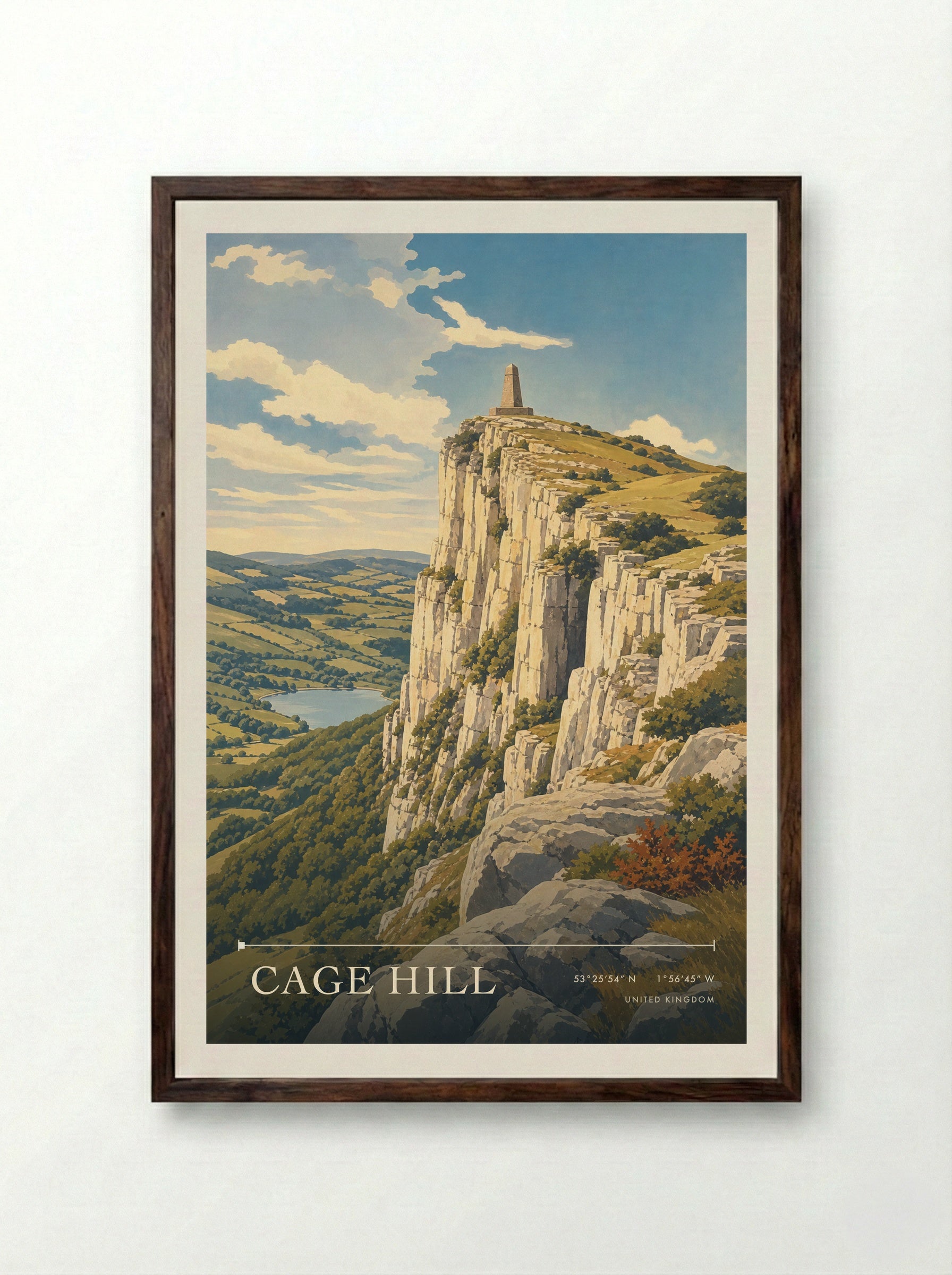 Cage Hill United Kingdom Travel Poster - Framed Print Dark Wood