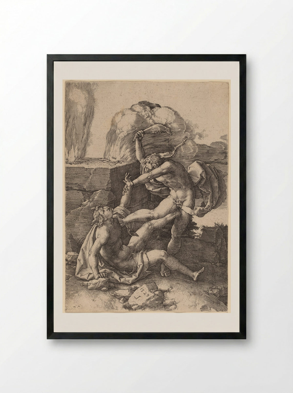 Cain Killing Abel - Lucas van Leyden - Framed Print Black