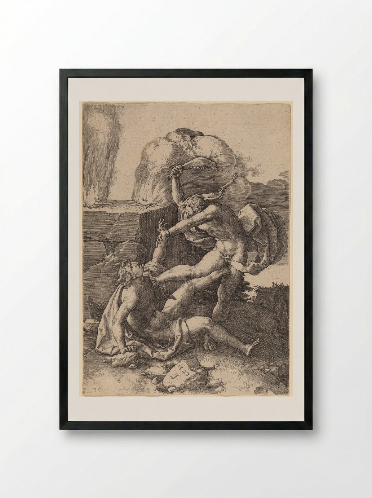 Cain Killing Abel - Lucas van Leyden - Framed Print Black