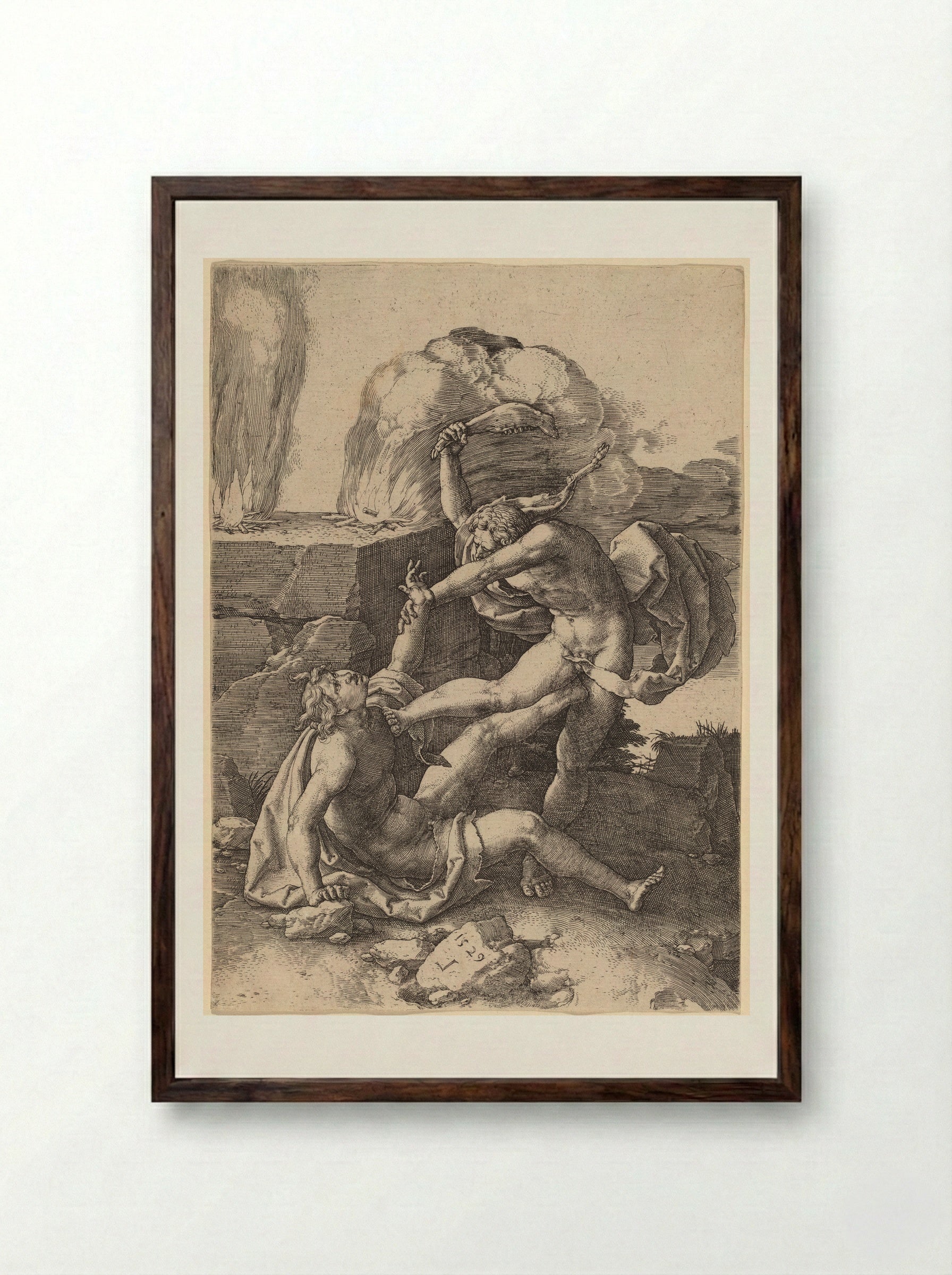 Cain Killing Abel - Lucas van Leyden - Framed Print Dark Wood