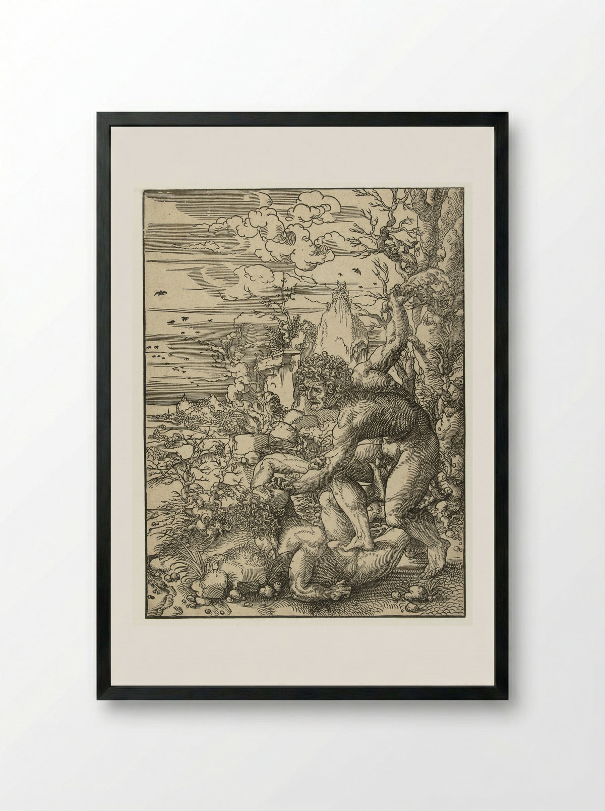 Cain Slaying Abel - Jan Gossart - Framed Print Black