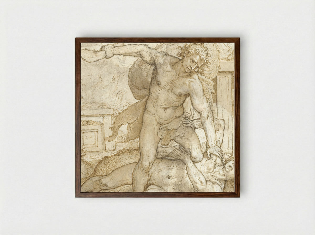 Cain Slaying Abel - Domenico Passignano - Framed Print Dark Wood