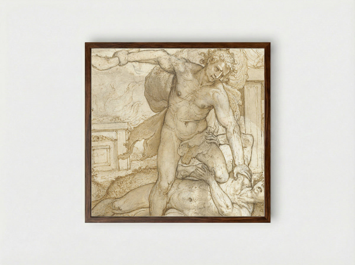 Cain Slaying Abel - Domenico Passignano - Framed Print Dark Wood