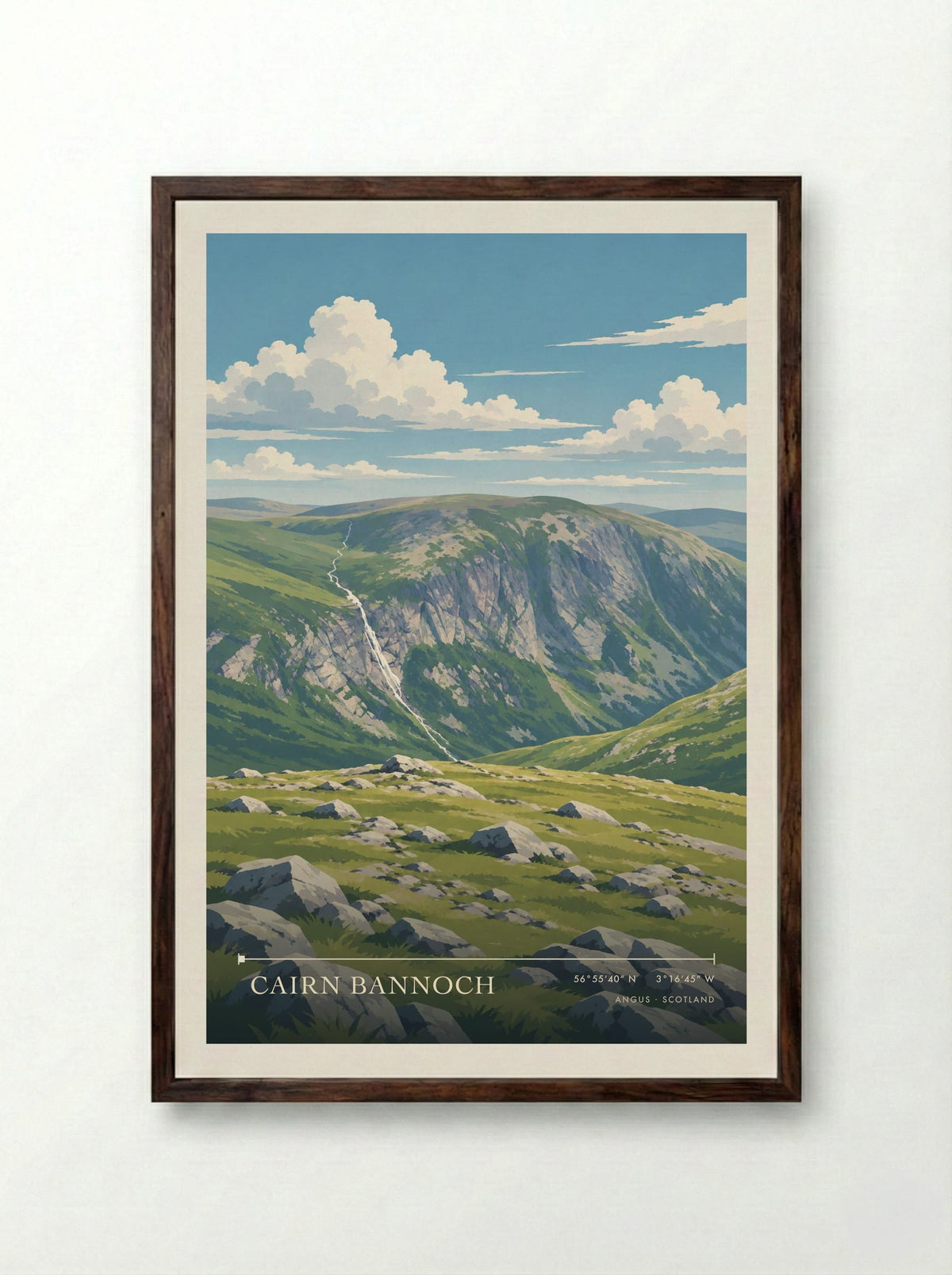 Cairn Bannoch, Angus | Travel Poster - Framed Print Dark Wood