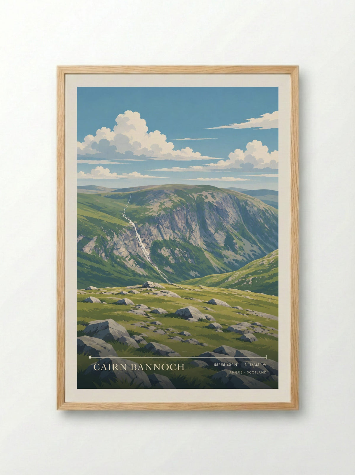 Cairn Bannoch, Angus | Travel Poster - Framed Print Wood
