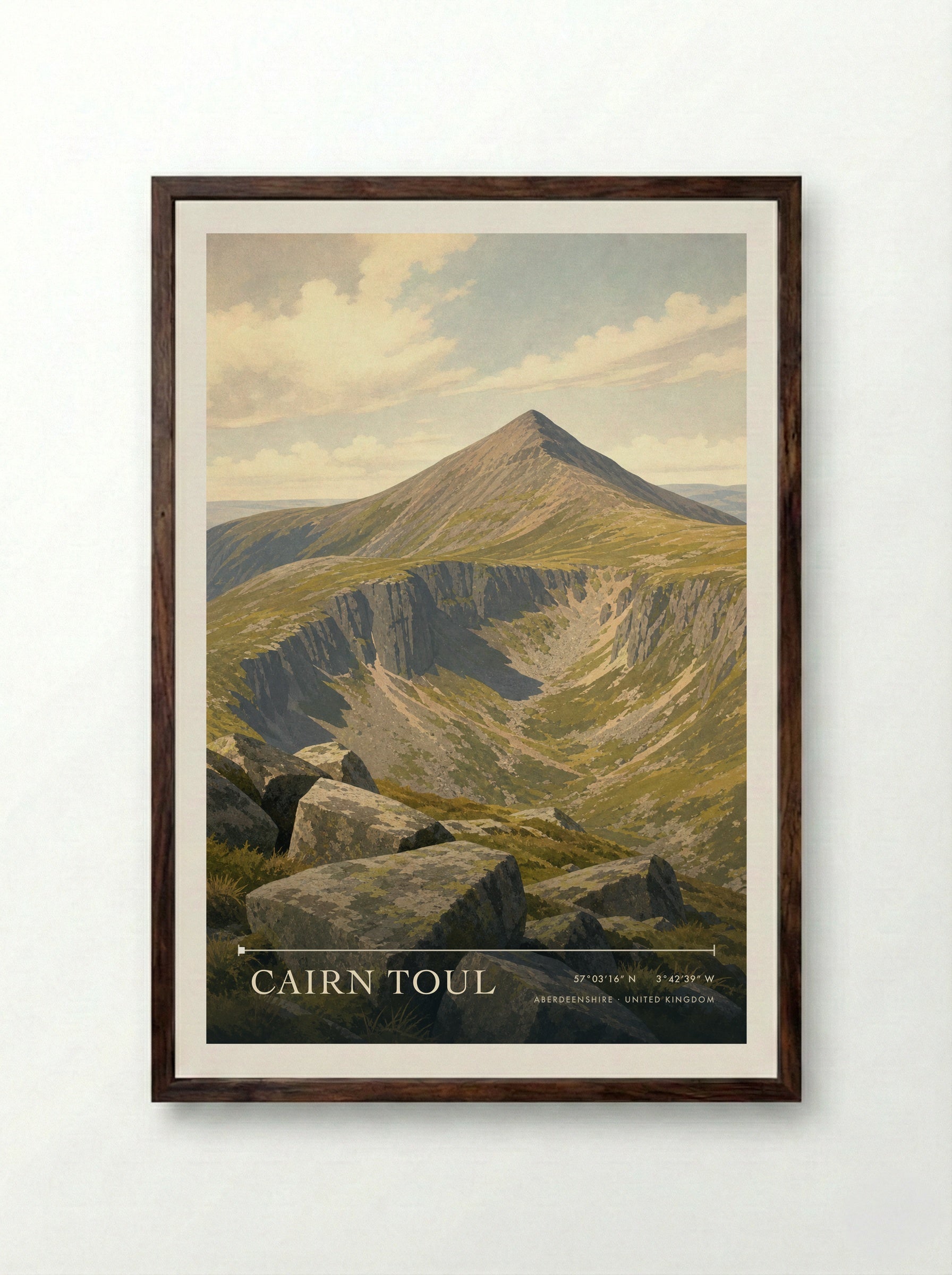 Cairn Toul Aberdeenshire United Kingdom Travel Poster - Framed Print Dark Wood