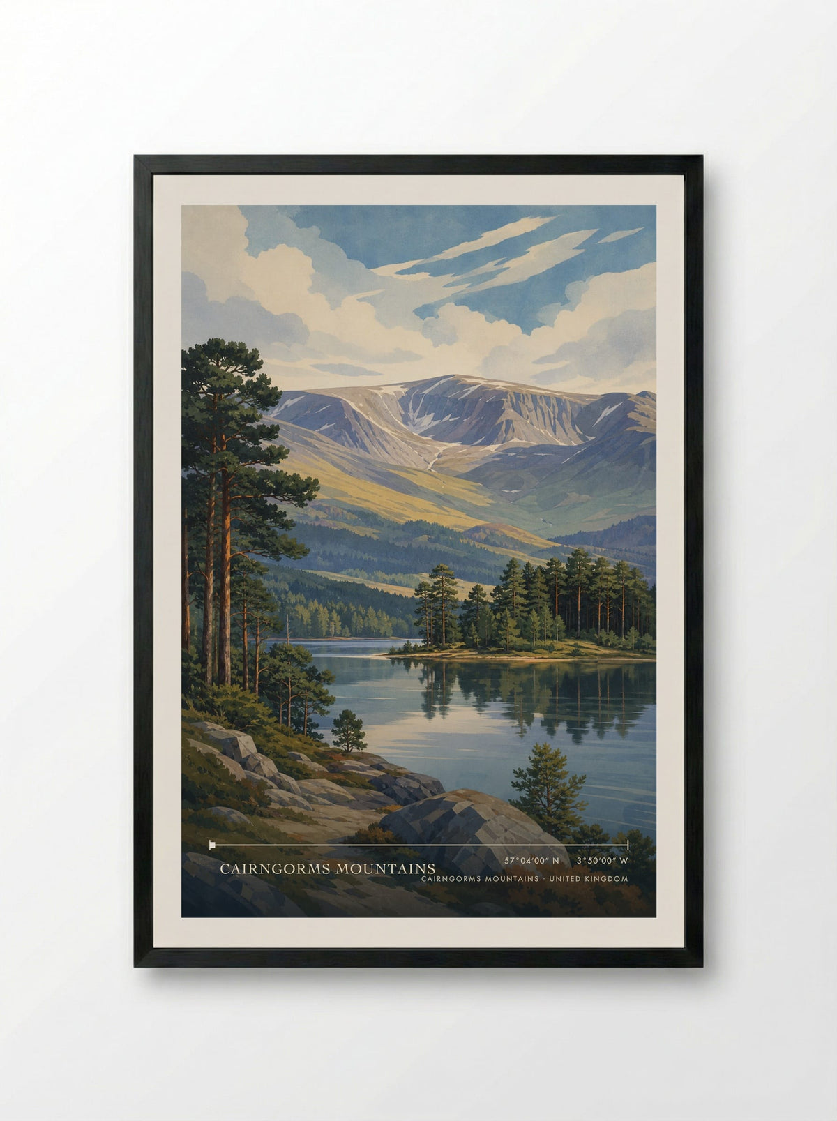 Cairngorms Mountains United Kingdom Travel Poster - Framed Print Black
