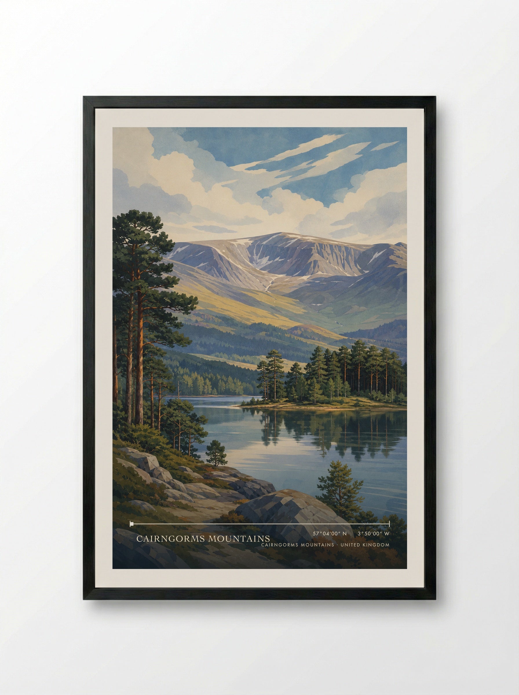 Cairngorms Mountains United Kingdom Travel Poster - Framed Print Black