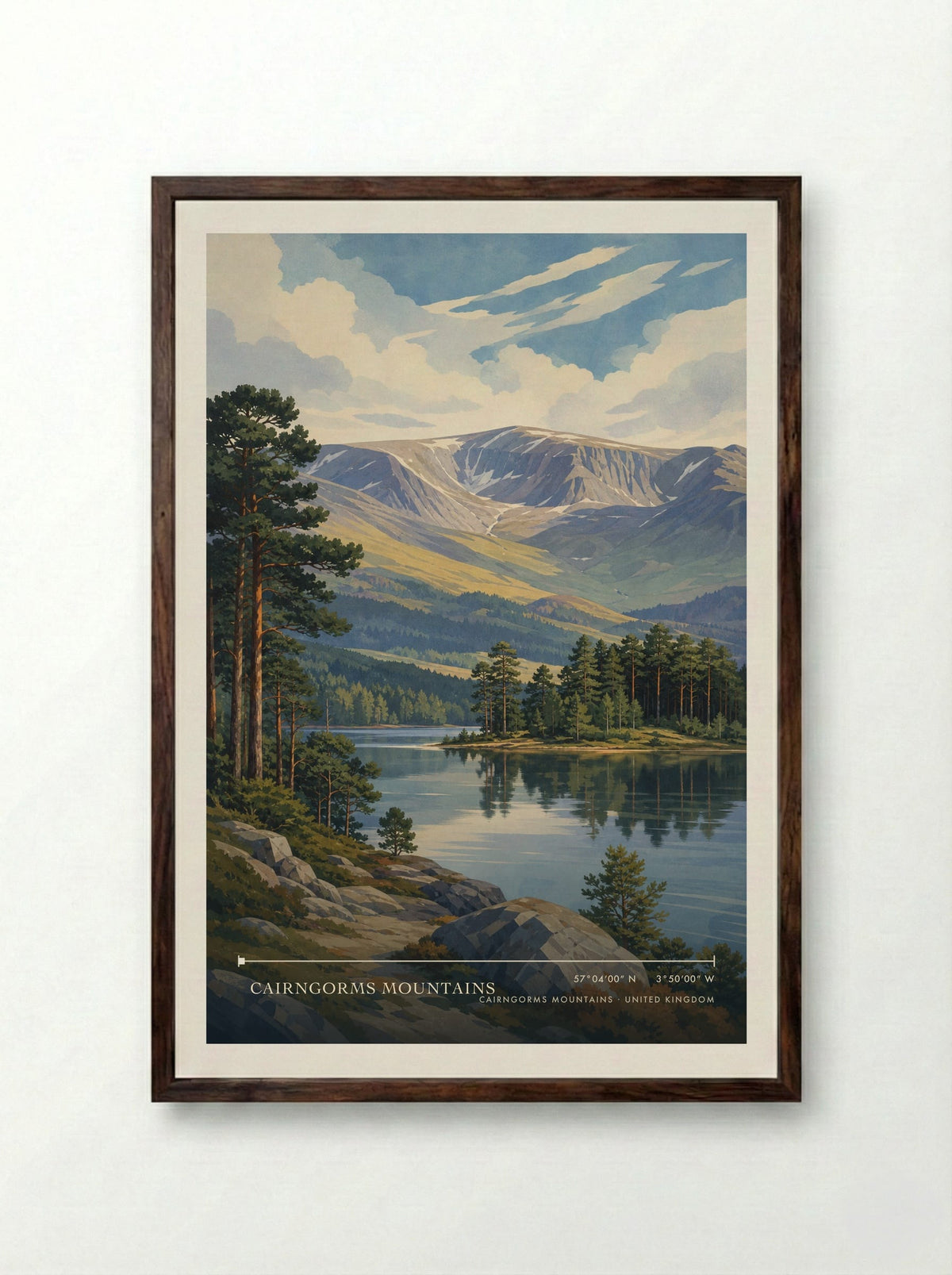 Cairngorms Mountains United Kingdom Travel Poster - Framed Print Dark Wood