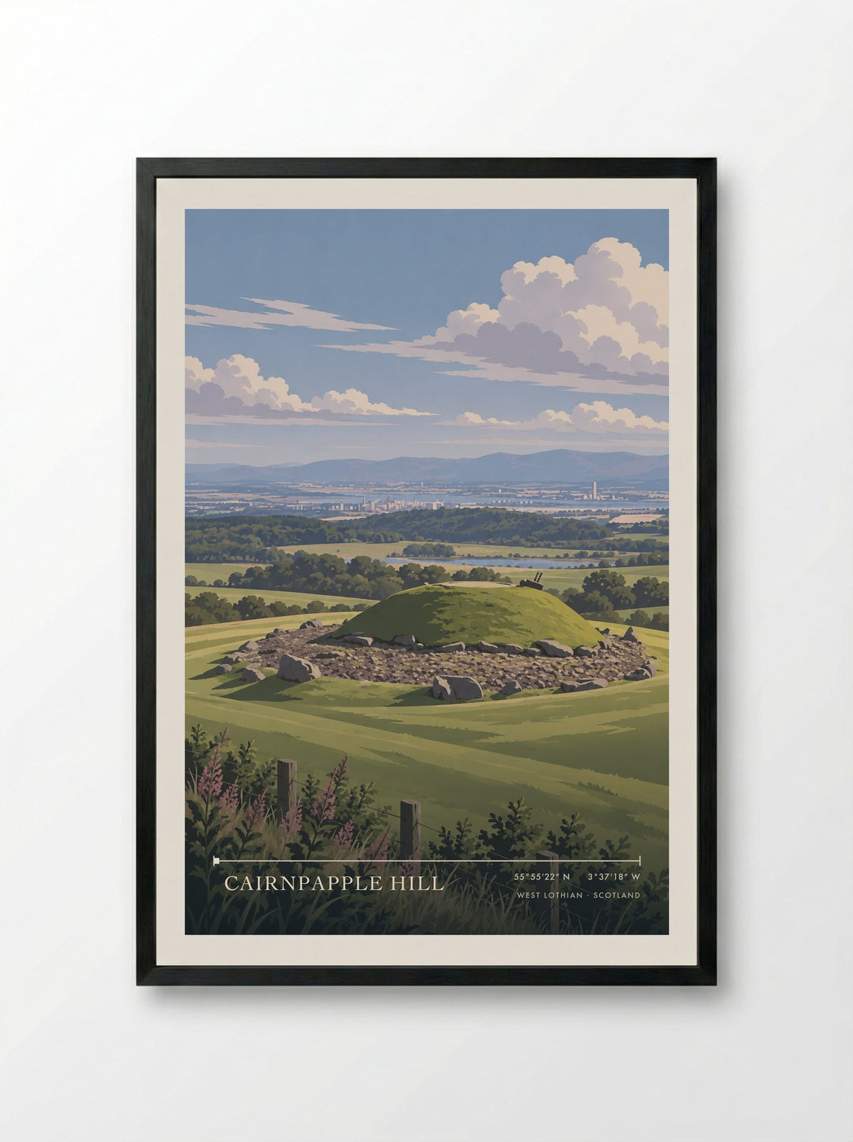 Cairnpapple Hill, West Lothian | Travel Poster - Framed Print Black