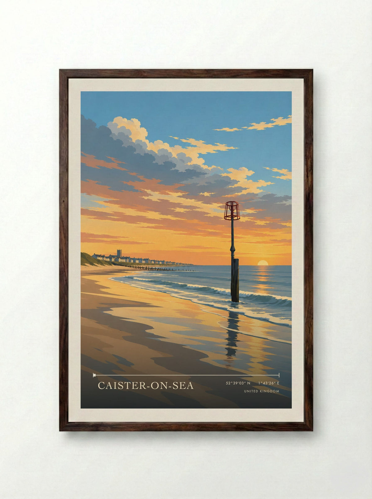 Caister-on-Sea | Travel Poster - Framed Print Dark Wood