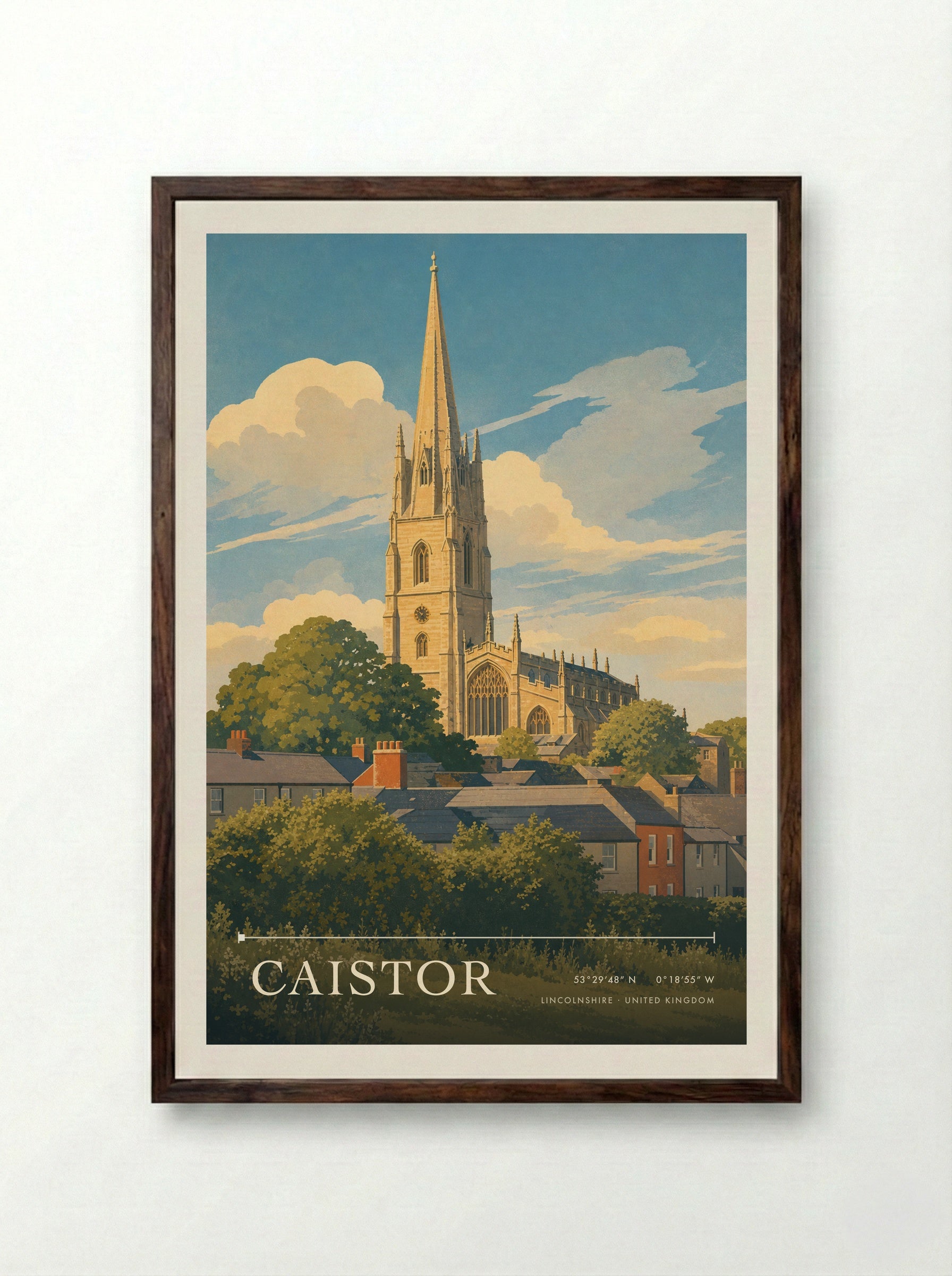 Caistor Lincolnshire United Kingdom Travel Poster - Framed Print Dark Wood