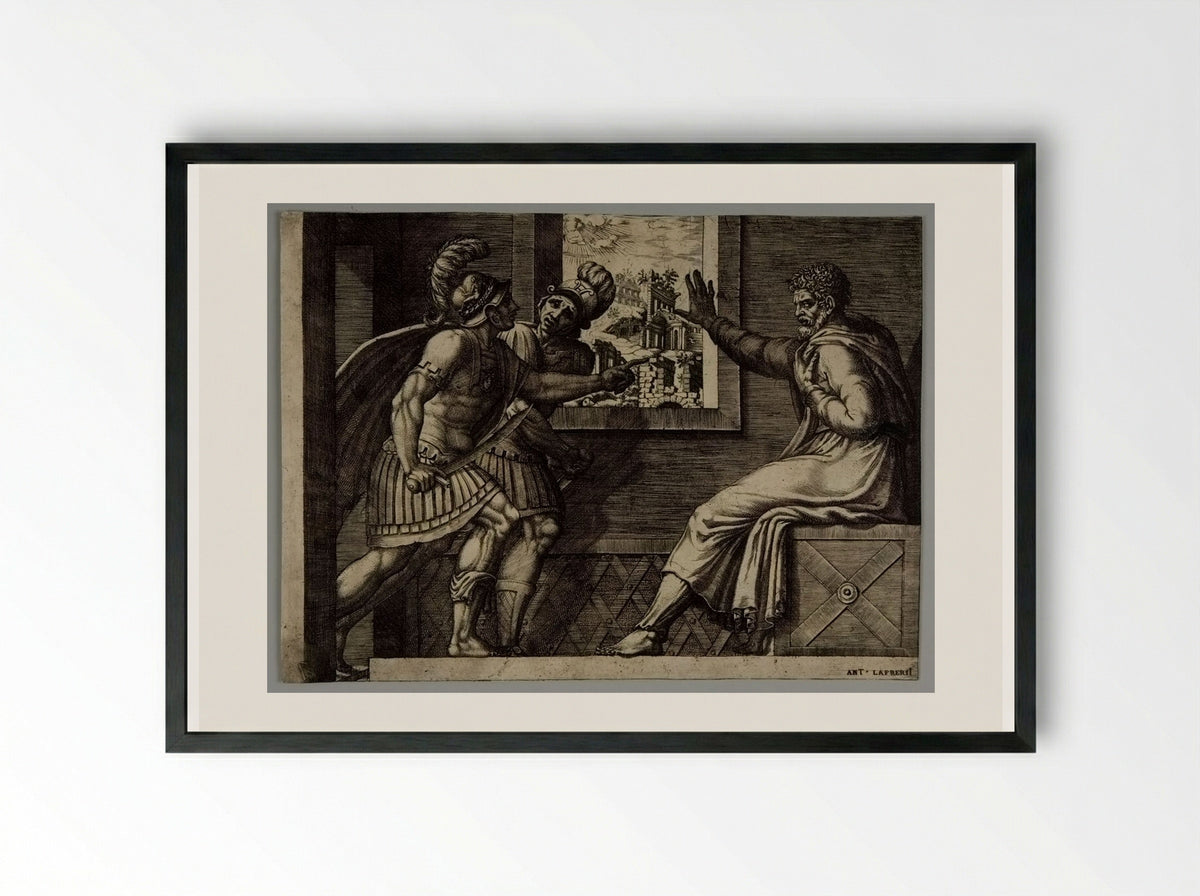 Caius Marius Intimidating the Soldiers Who Have Been Sent to Kill Him - Giorgio Ghisi - Framed Print Black