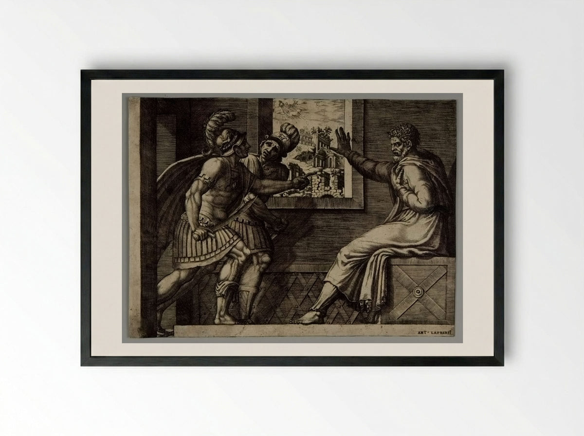 Caius Marius Intimidating the Soldiers Who Have Been Sent to Kill Him - Giorgio Ghisi - Framed Print Black