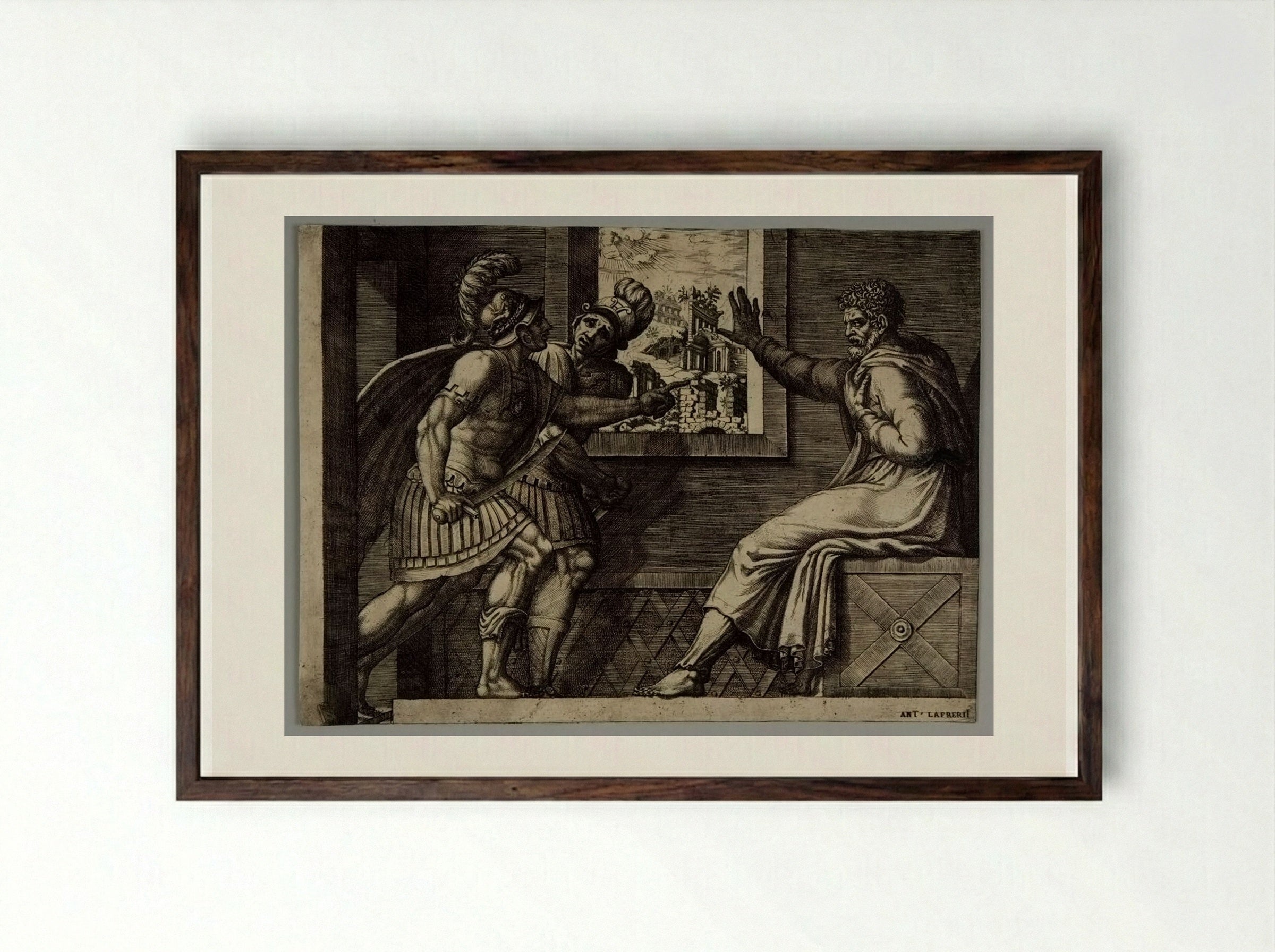 Caius Marius Intimidating the Soldiers Who Have Been Sent to Kill Him - Giorgio Ghisi - Framed Print Dark Wood