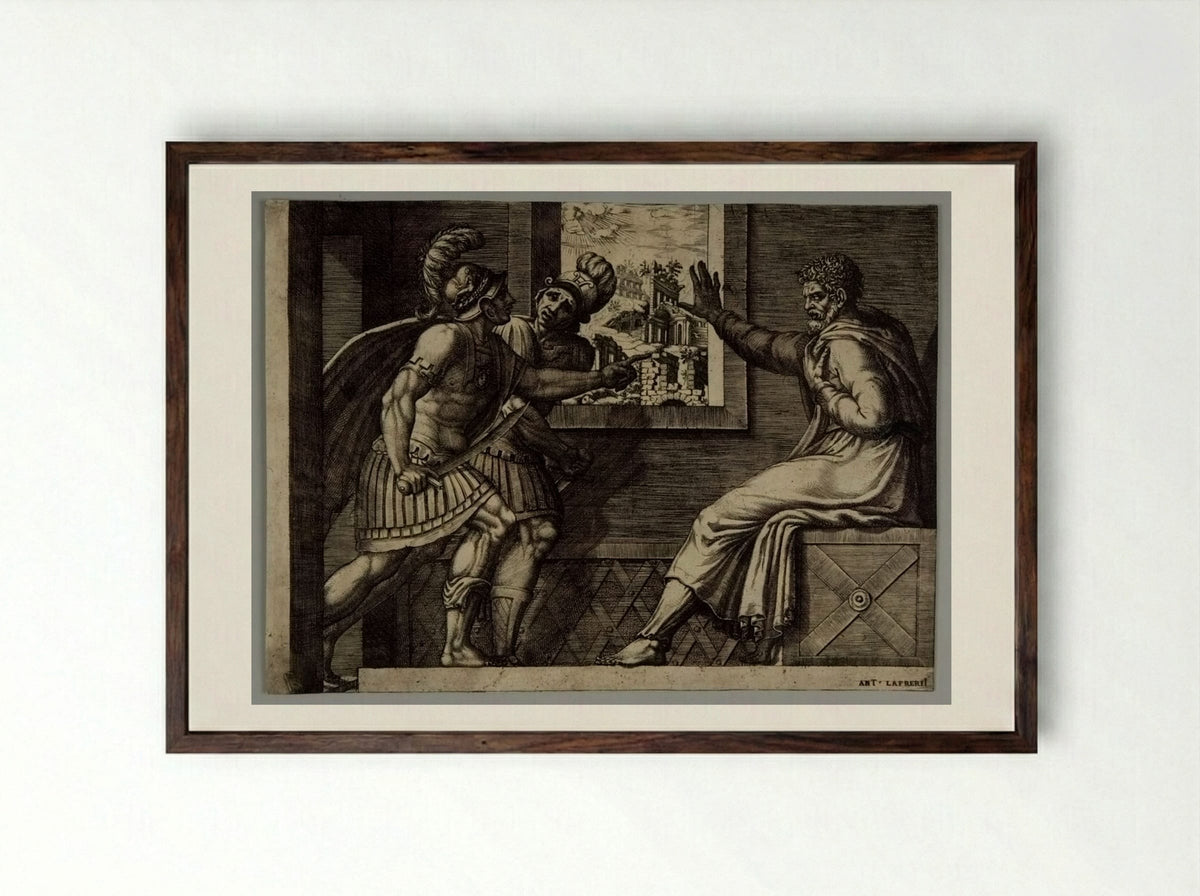 Caius Marius Intimidating the Soldiers Who Have Been Sent to Kill Him - Giorgio Ghisi - Framed Print Dark Wood