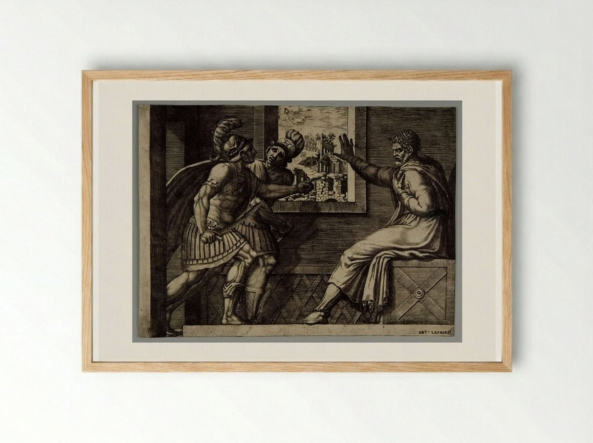 Caius Marius Intimidating the Soldiers Who Have Been Sent to Kill Him - Giorgio Ghisi - Framed Print Wood