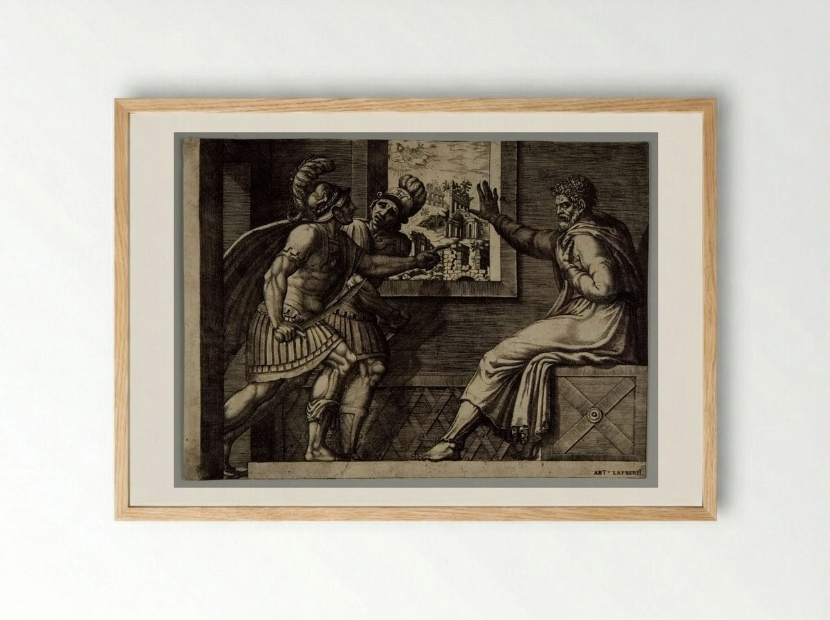 Caius Marius Intimidating the Soldiers Who Have Been Sent to Kill Him - Giorgio Ghisi - Framed Print Wood