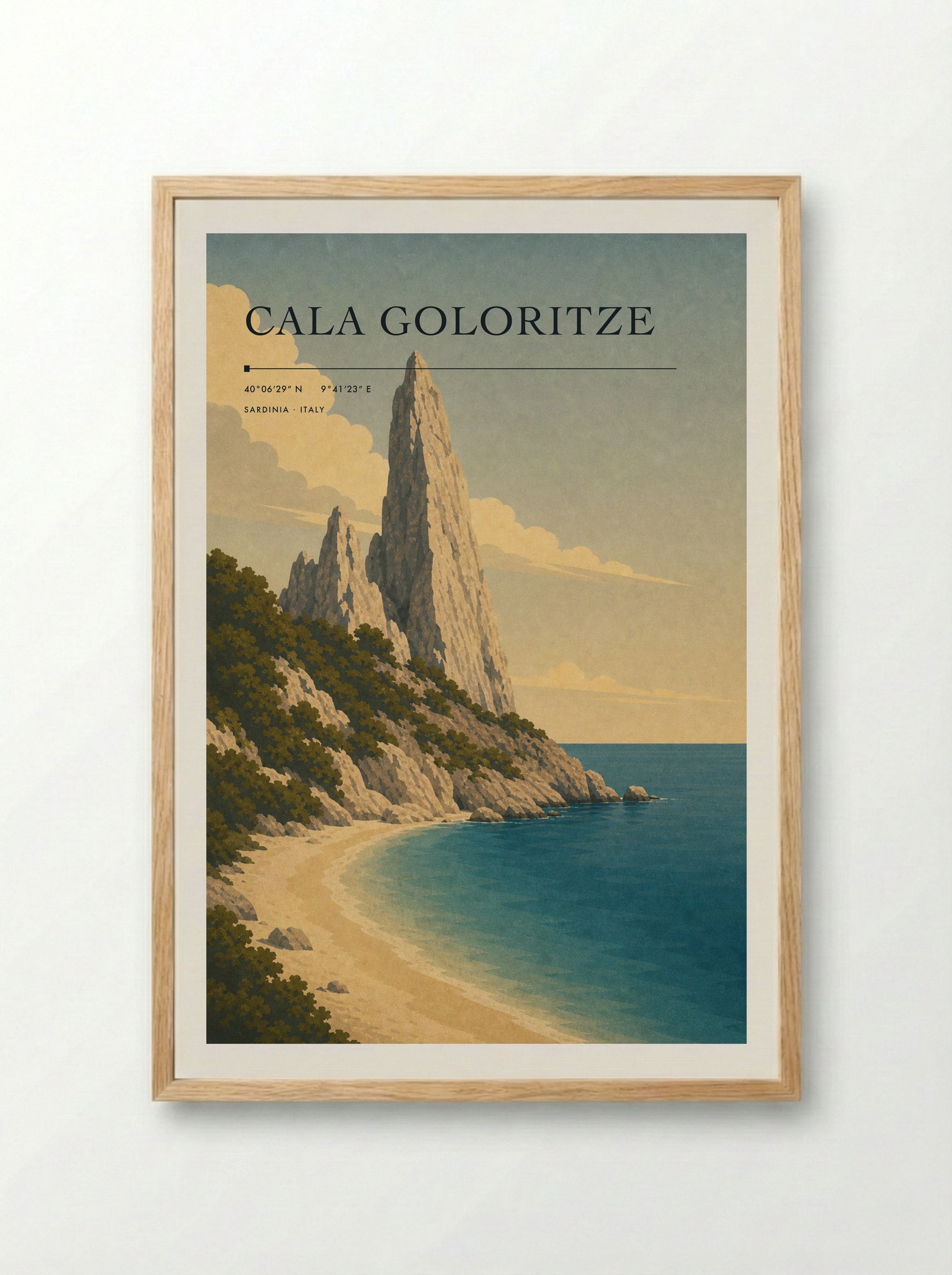 Cala Goloritze Travel Poster Artwork - Framed Print Wood