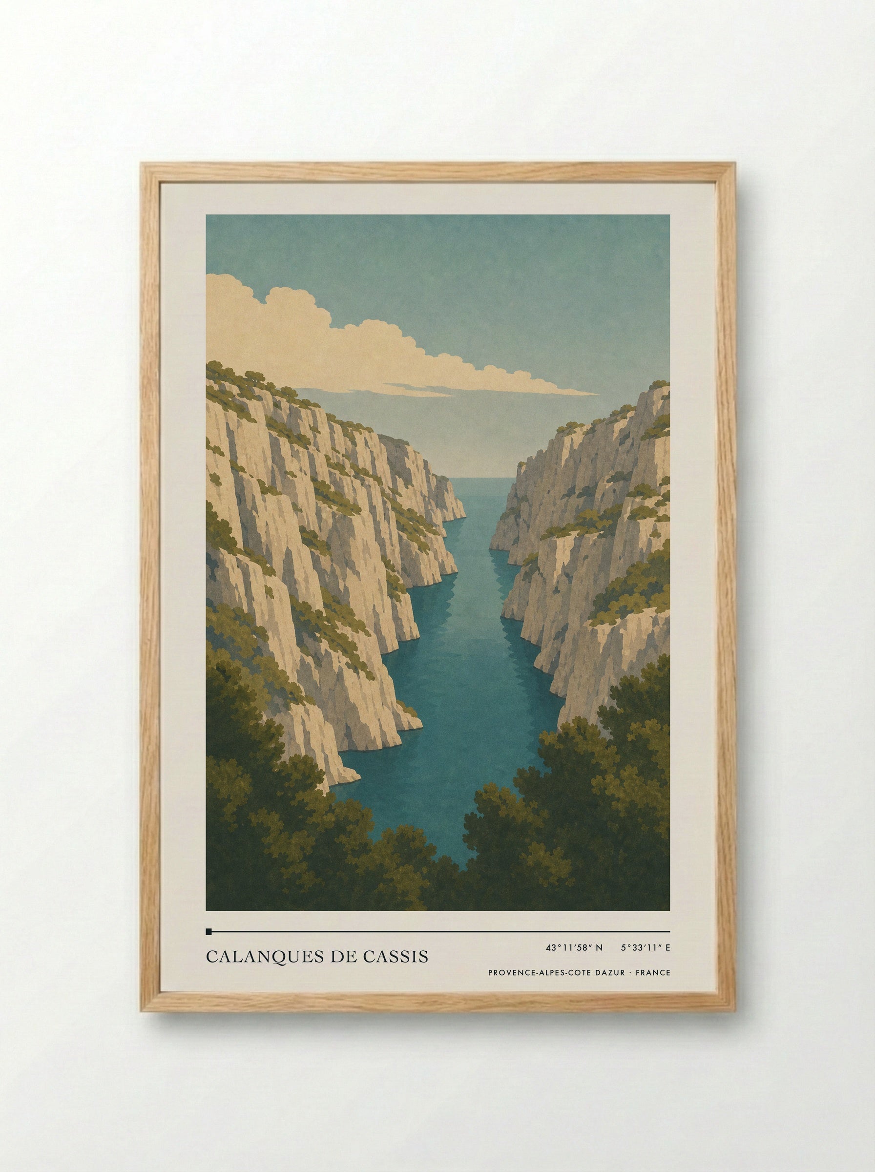 Calanques de Cassis Travel Poster Artwork - Framed Print Wood