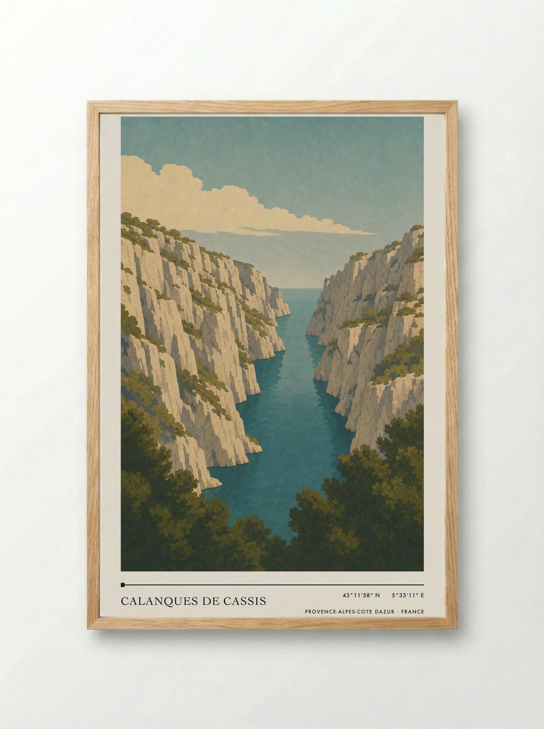 Calanques de Cassis Travel Poster Artwork - Framed Print Wood