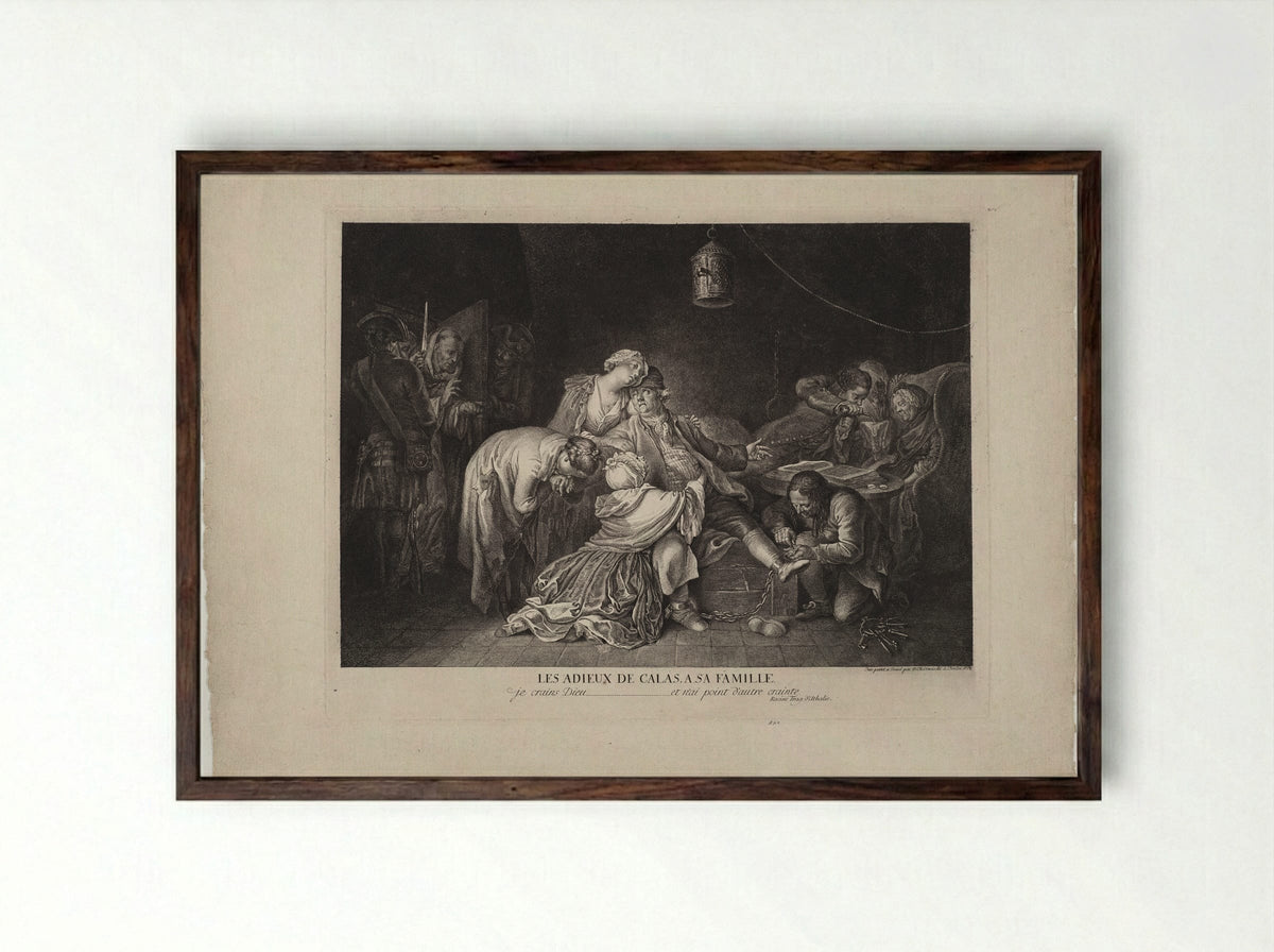 Calas Bidding Farewell to His Family - Daniel Nikolaus Chodowiecki - Framed Print Dark Wood