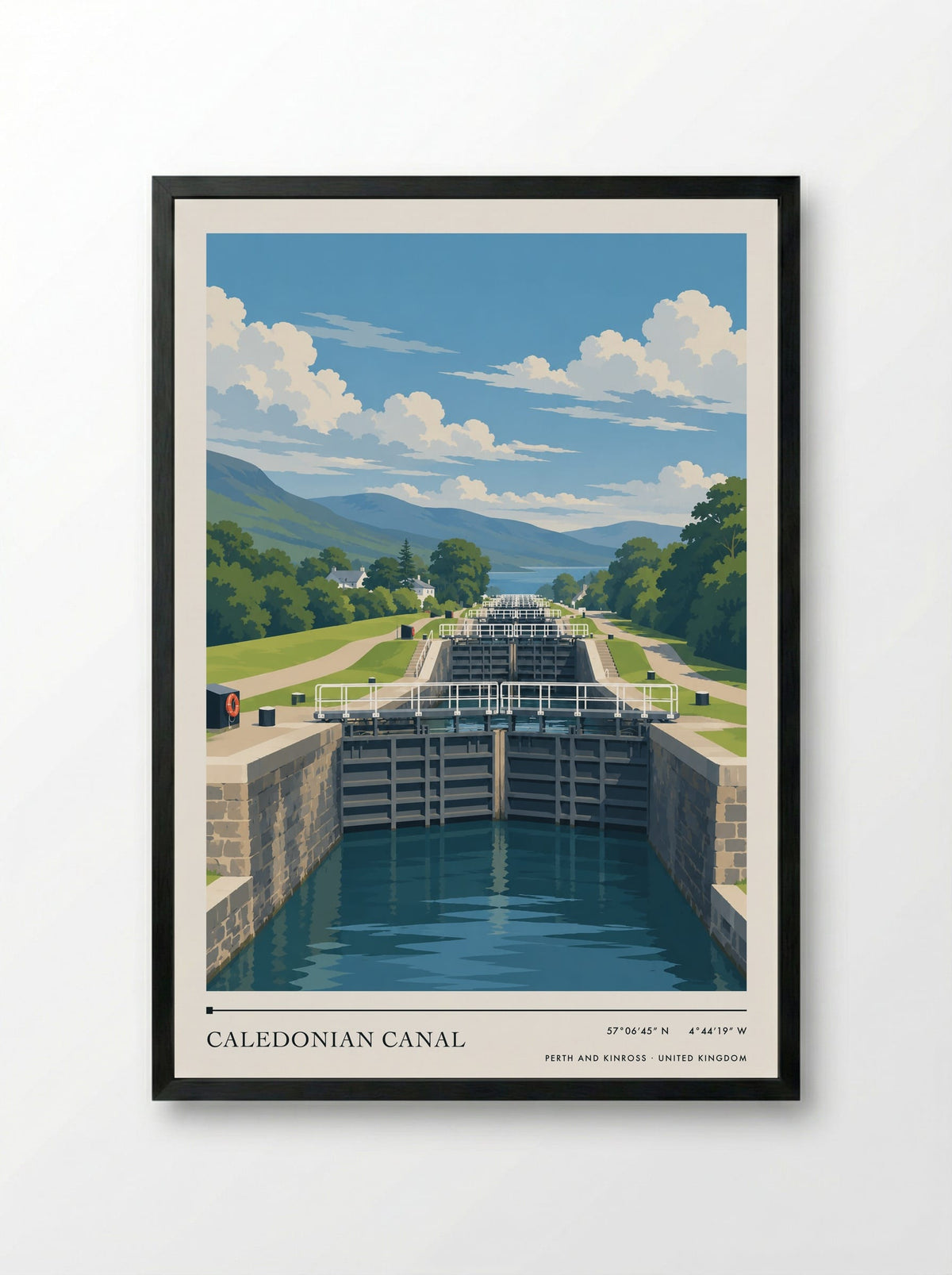 Caledonian Canal, Perth and Kinross | Travel Poster - Framed Print Black