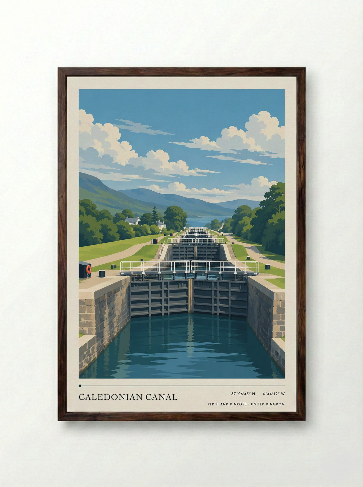 Caledonian Canal, Perth and Kinross | Travel Poster - Framed Print Dark Wood
