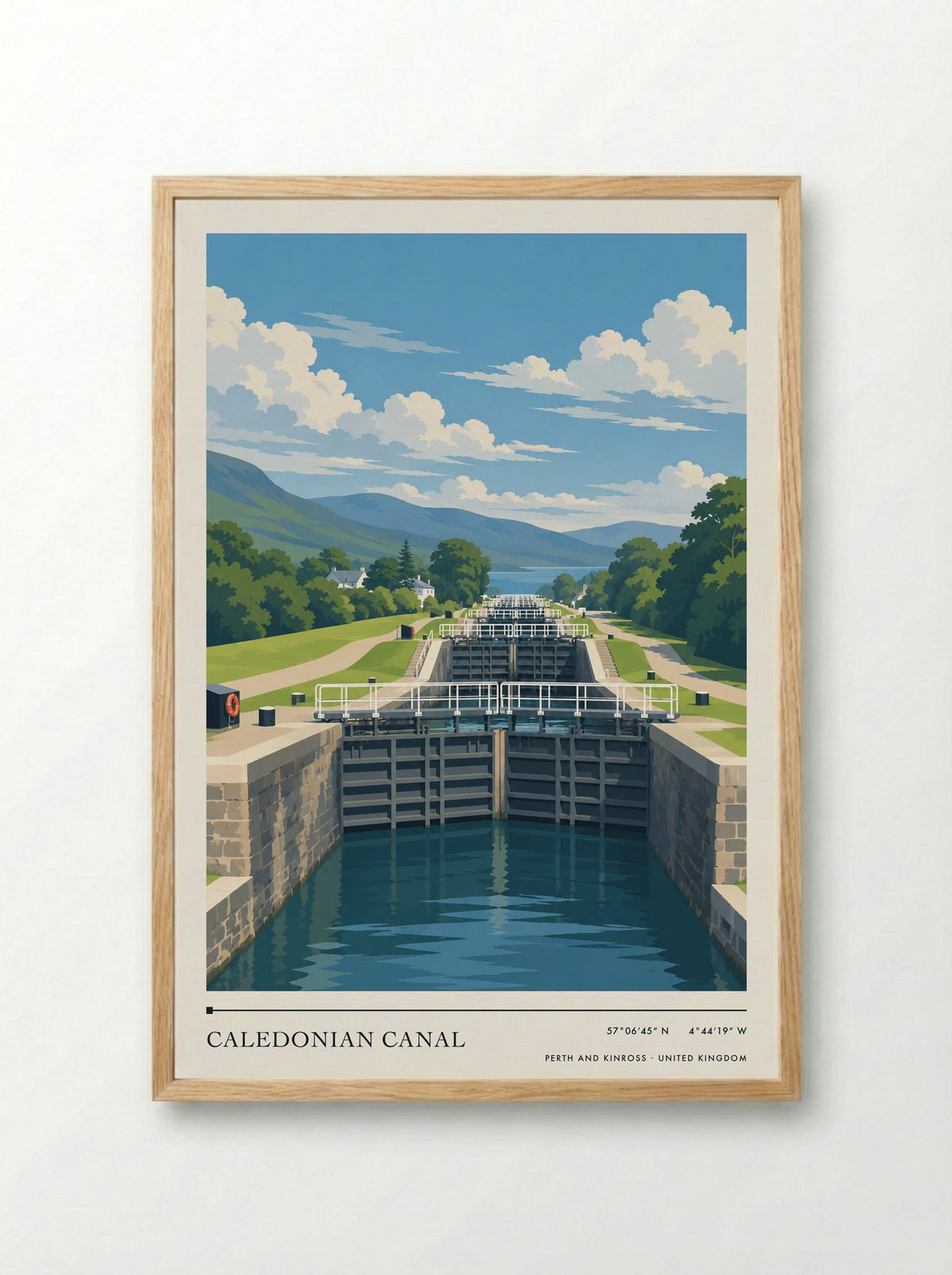 Caledonian Canal, Perth and Kinross | Travel Poster - Framed Print Wood
