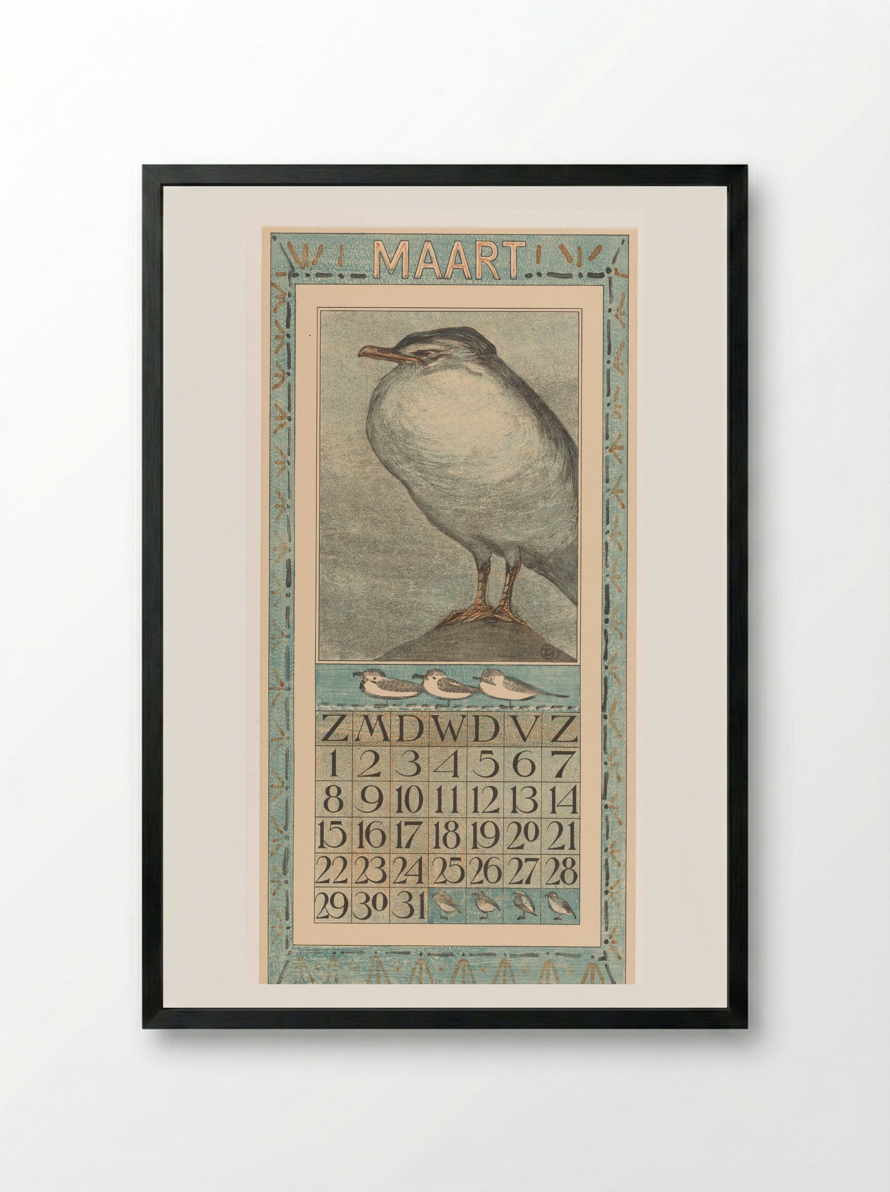 Calendar Page for March - Theo van Hoytema - Framed Print Black