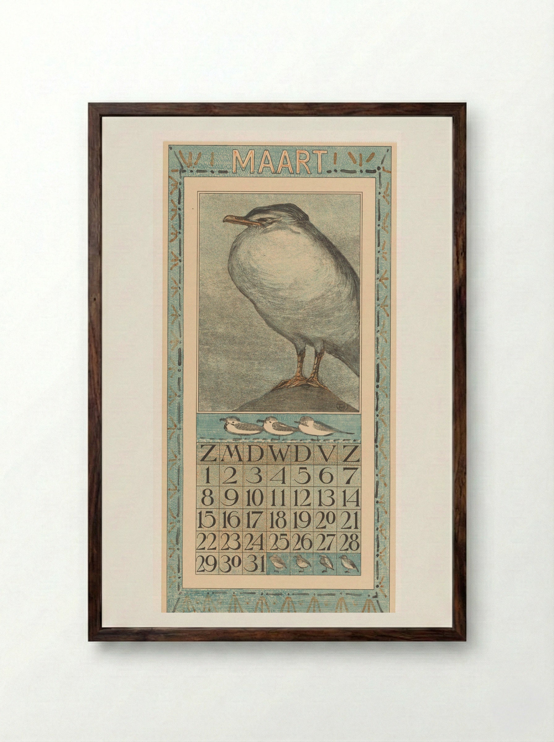 Calendar Page for March - Theo van Hoytema - Framed Print Dark Wood