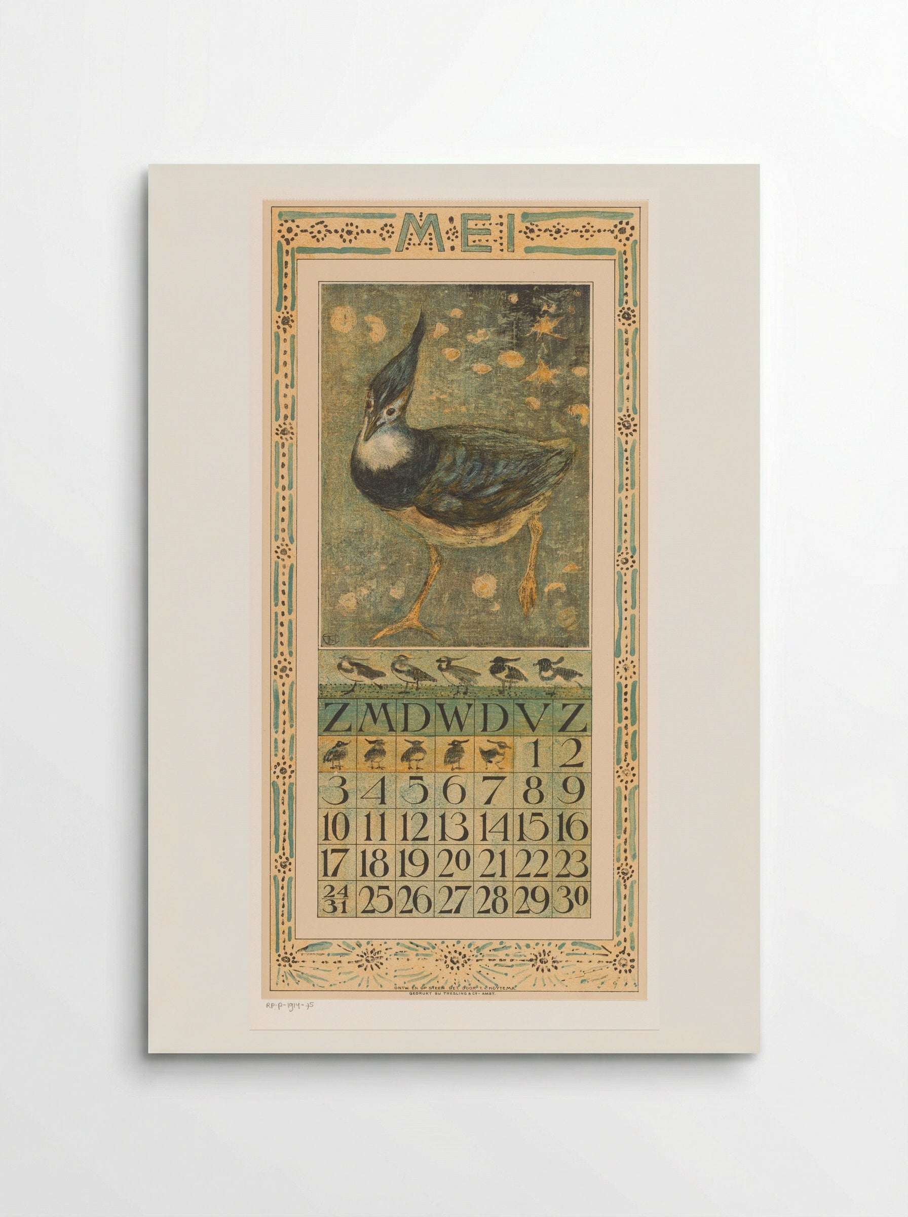 Calendar Page for May with Lapwing - Theo van Hoytema - Poster