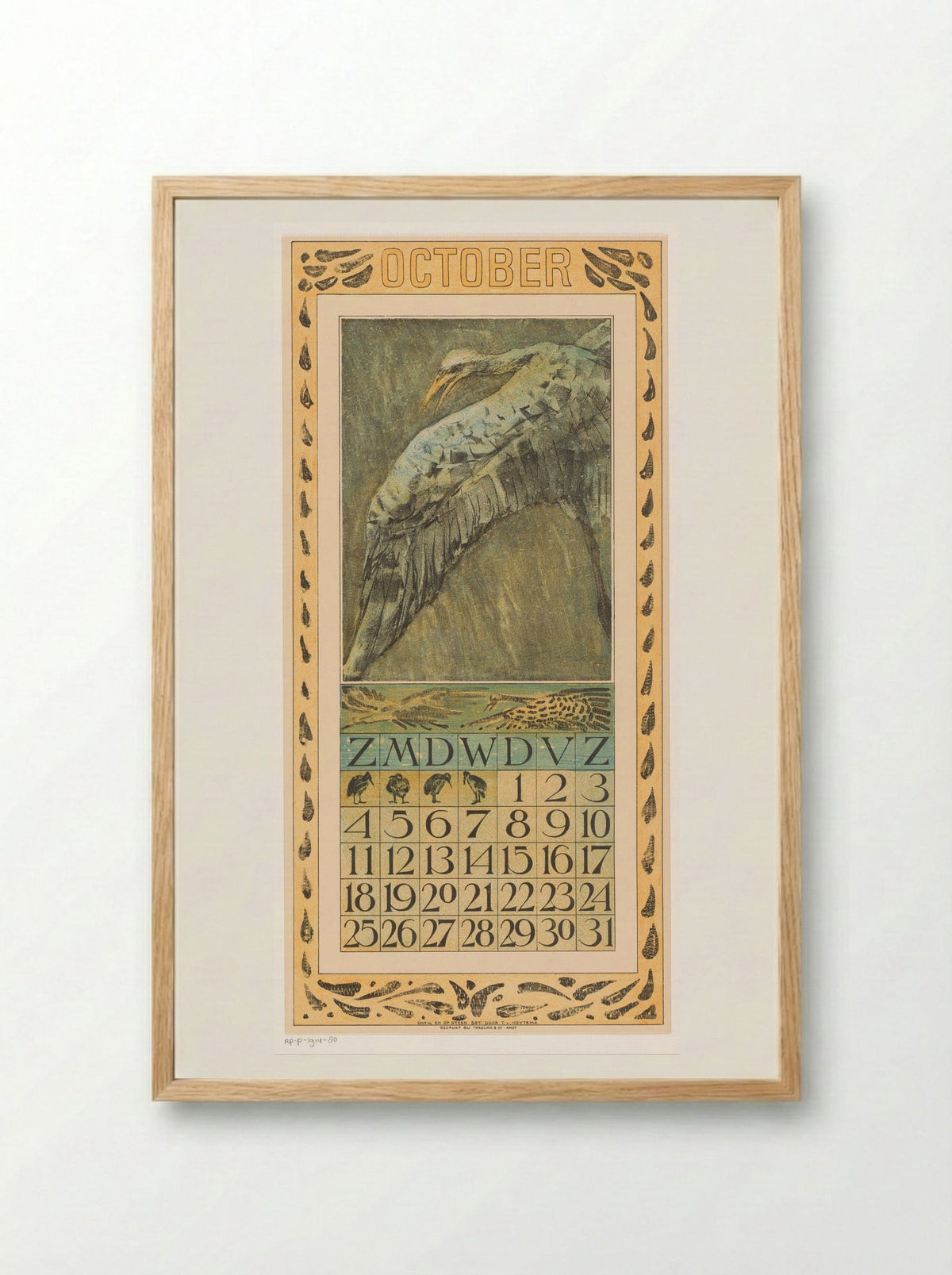 Calendar Page for October (Flying Bird) - Theo van Hoytema - Framed Print Wood