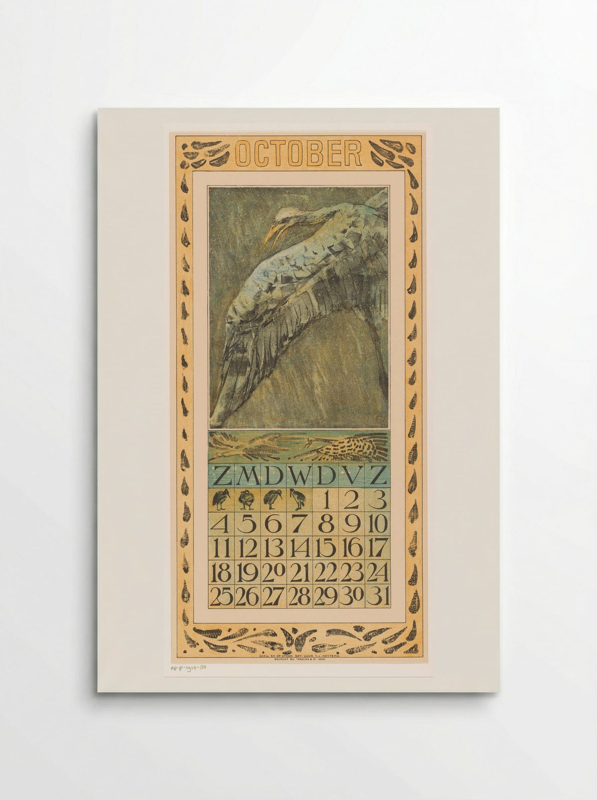 Calendar Page for October (Flying Bird) - Theo van Hoytema - Poster