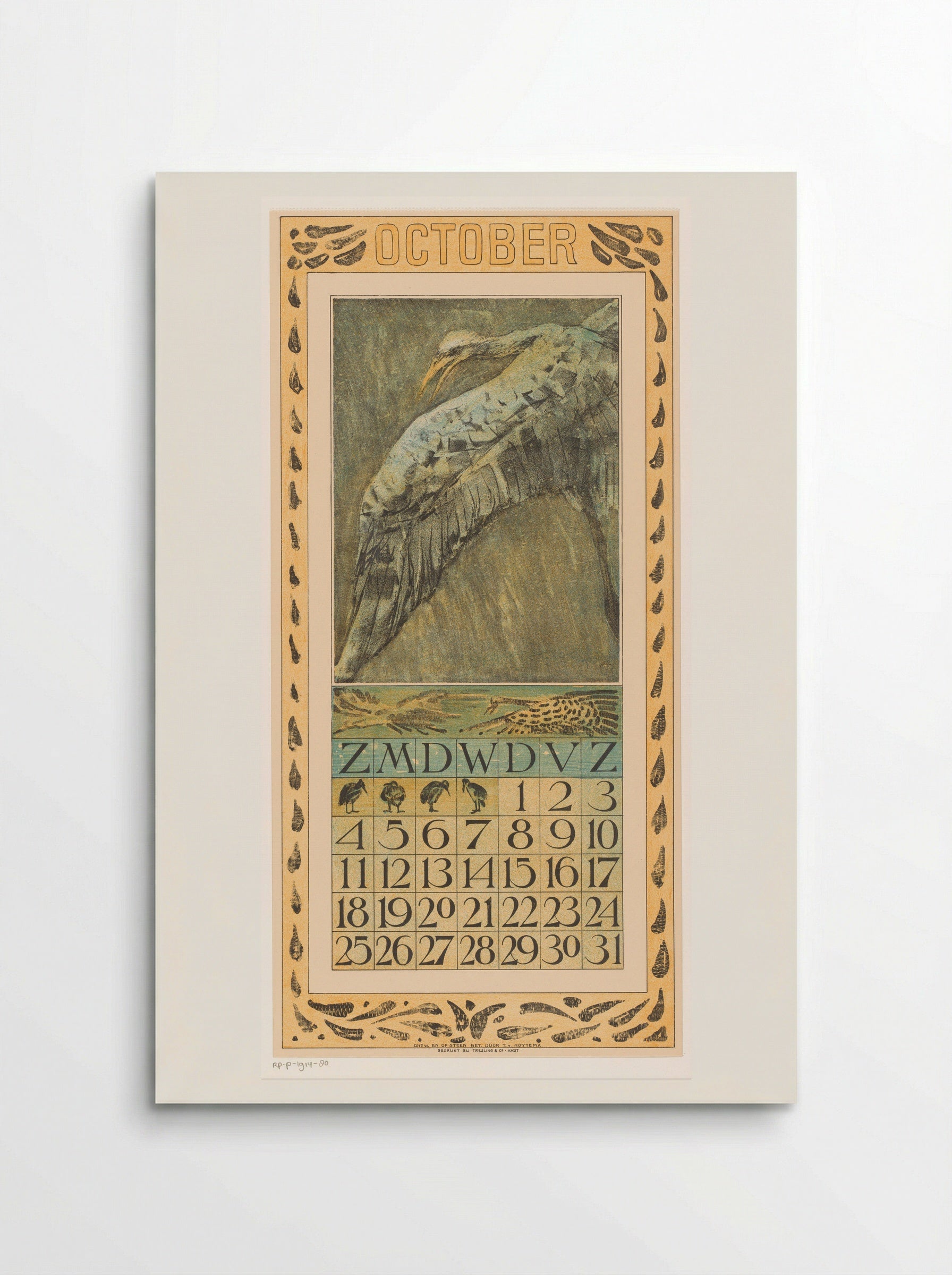 Calendar Page for October (Flying Bird) - Theo van Hoytema - Poster