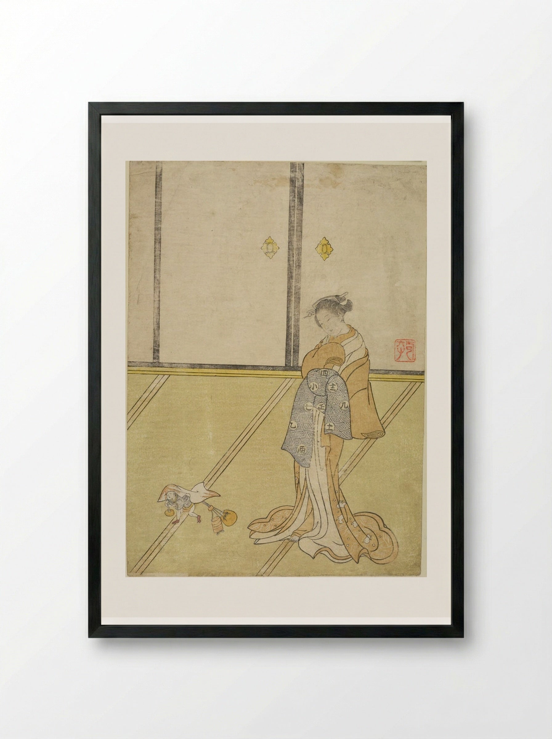 Calendar: Courtesan with Shōki the Demon Queller - Suzuki Harunobu - Framed Print Black