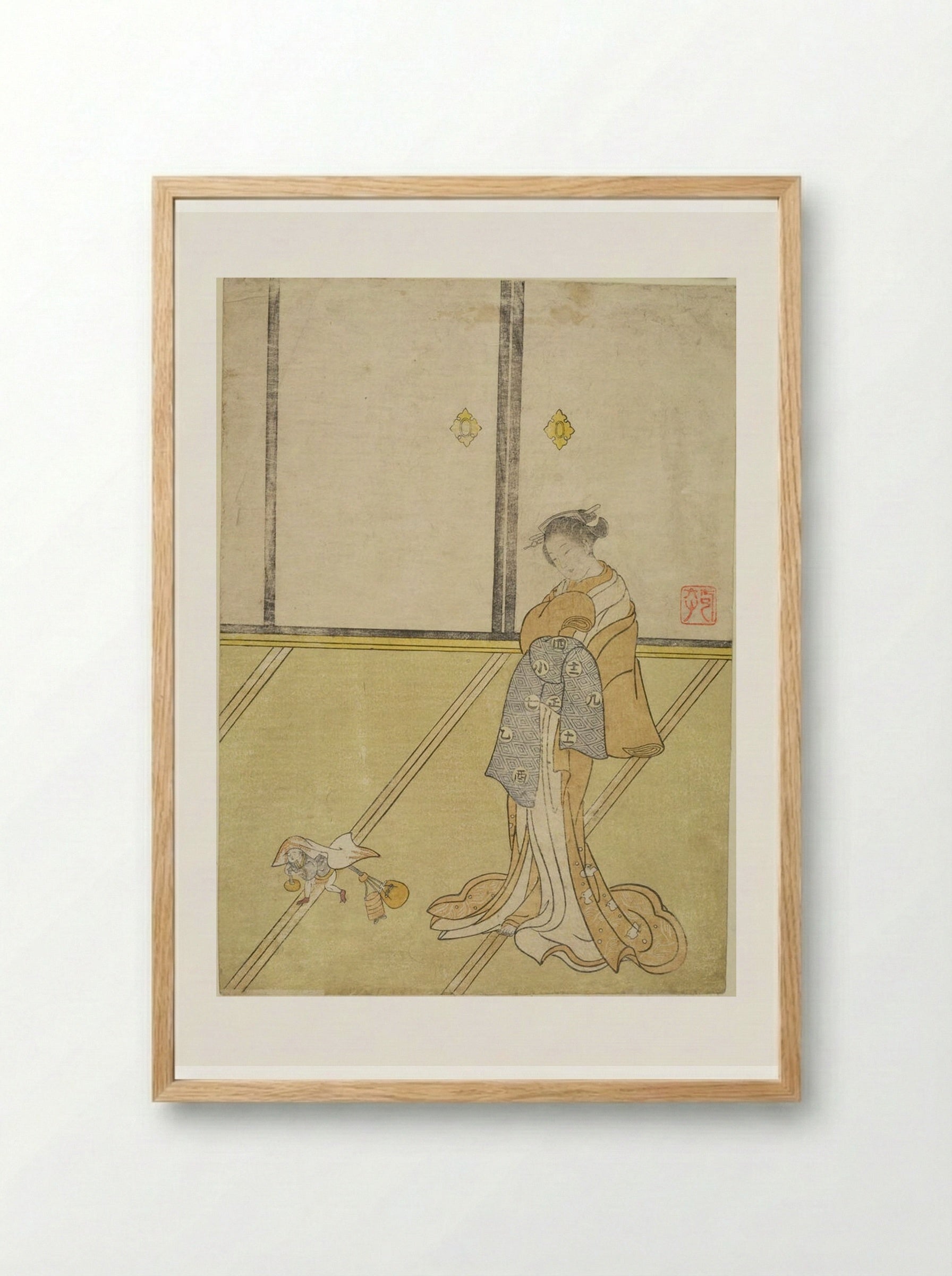 Calendar: Courtesan with Shōki the Demon Queller - Suzuki Harunobu - Framed Print Wood
