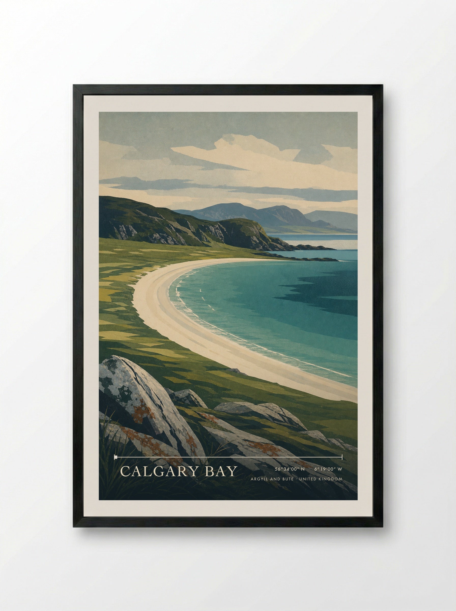 Calgary Bay Argyll and Bute United Kingdom Travel Poster - Framed Print Black